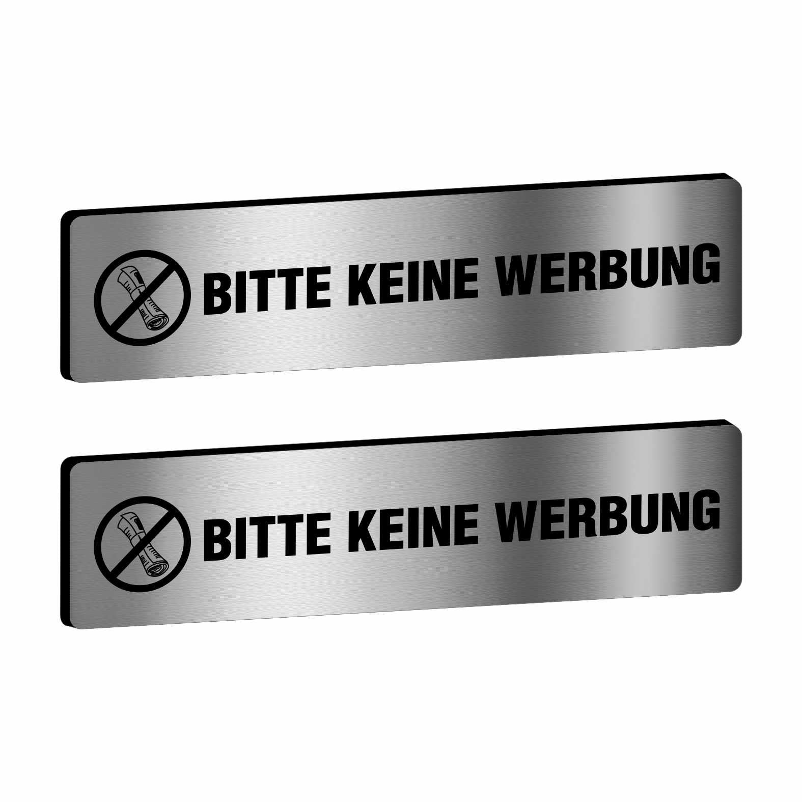 2x Bitte keine Werbung Briefkastenschild selbstklebend - Schild mit Gravur für Briefkasten - FOTOFOL