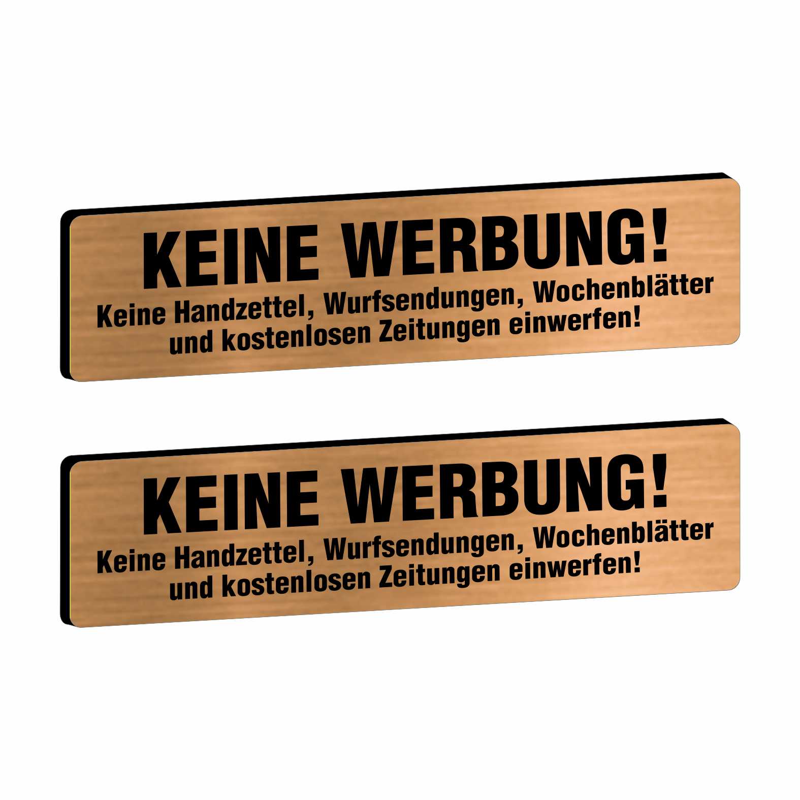 2x Bitte keine Werbung Briefkastenschild selbstklebend - Schild mit Gravur für Briefkasten - FOTOFOL