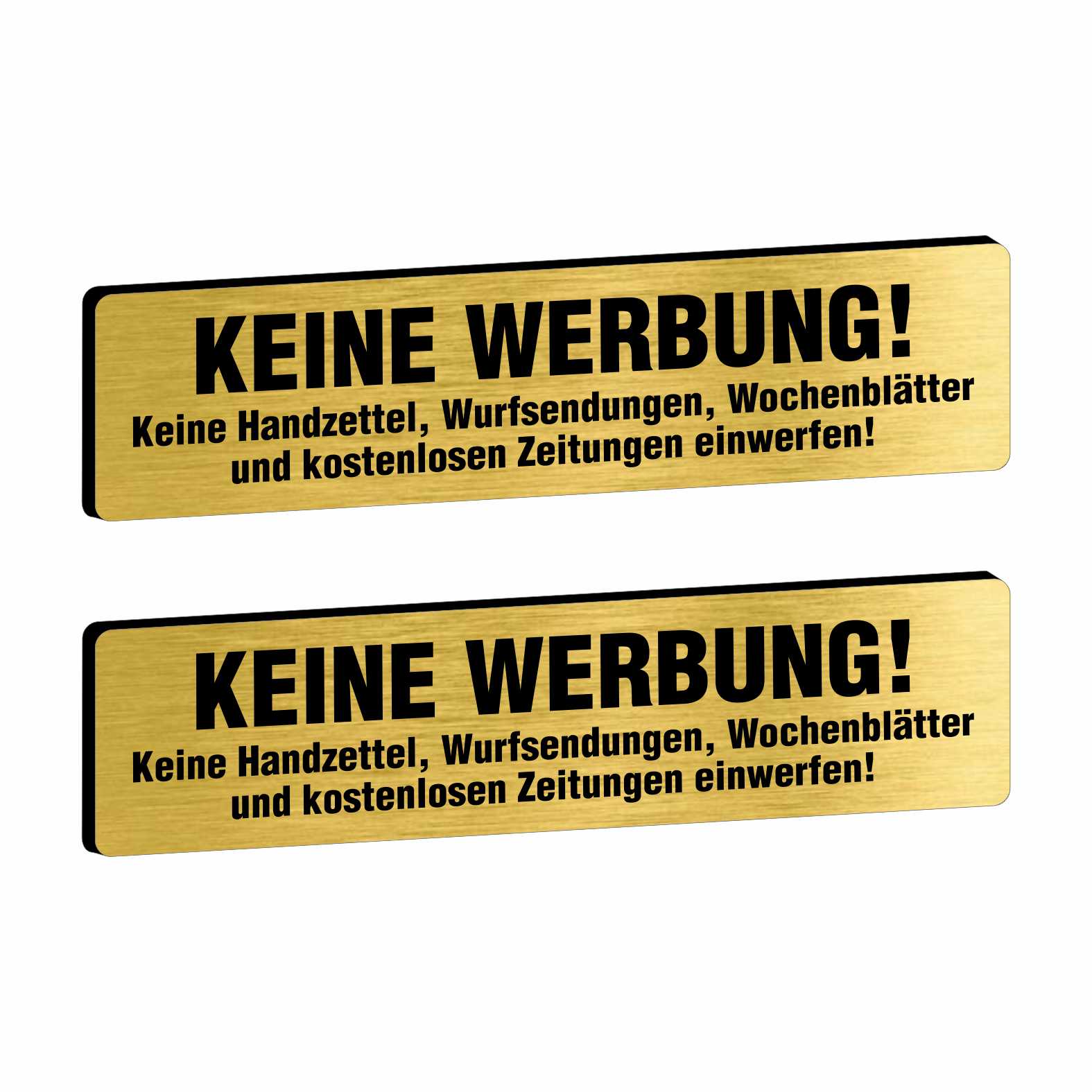 2x Bitte keine Werbung Briefkastenschild selbstklebend - Schild mit Gravur für Briefkasten - FOTOFOL