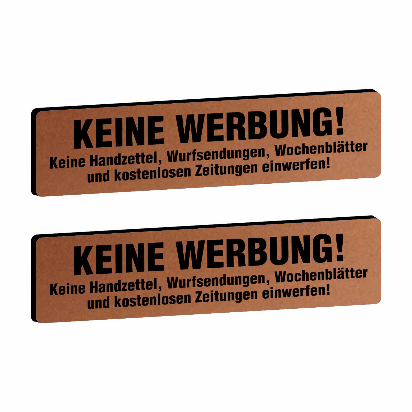 2x Bitte keine Werbung Briefkastenschild selbstklebend - Schild mit Gravur für Briefkasten - FOTOFOL