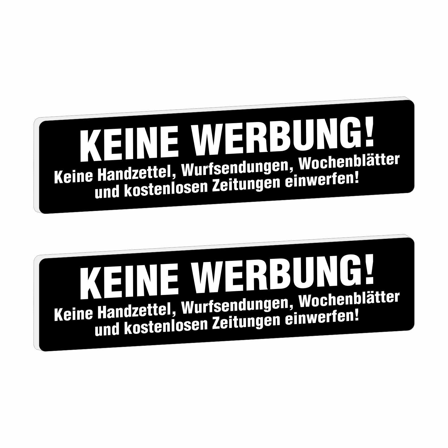 2x Bitte keine Werbung Briefkastenschild selbstklebend - Schild mit Gravur für Briefkasten - FOTOFOL