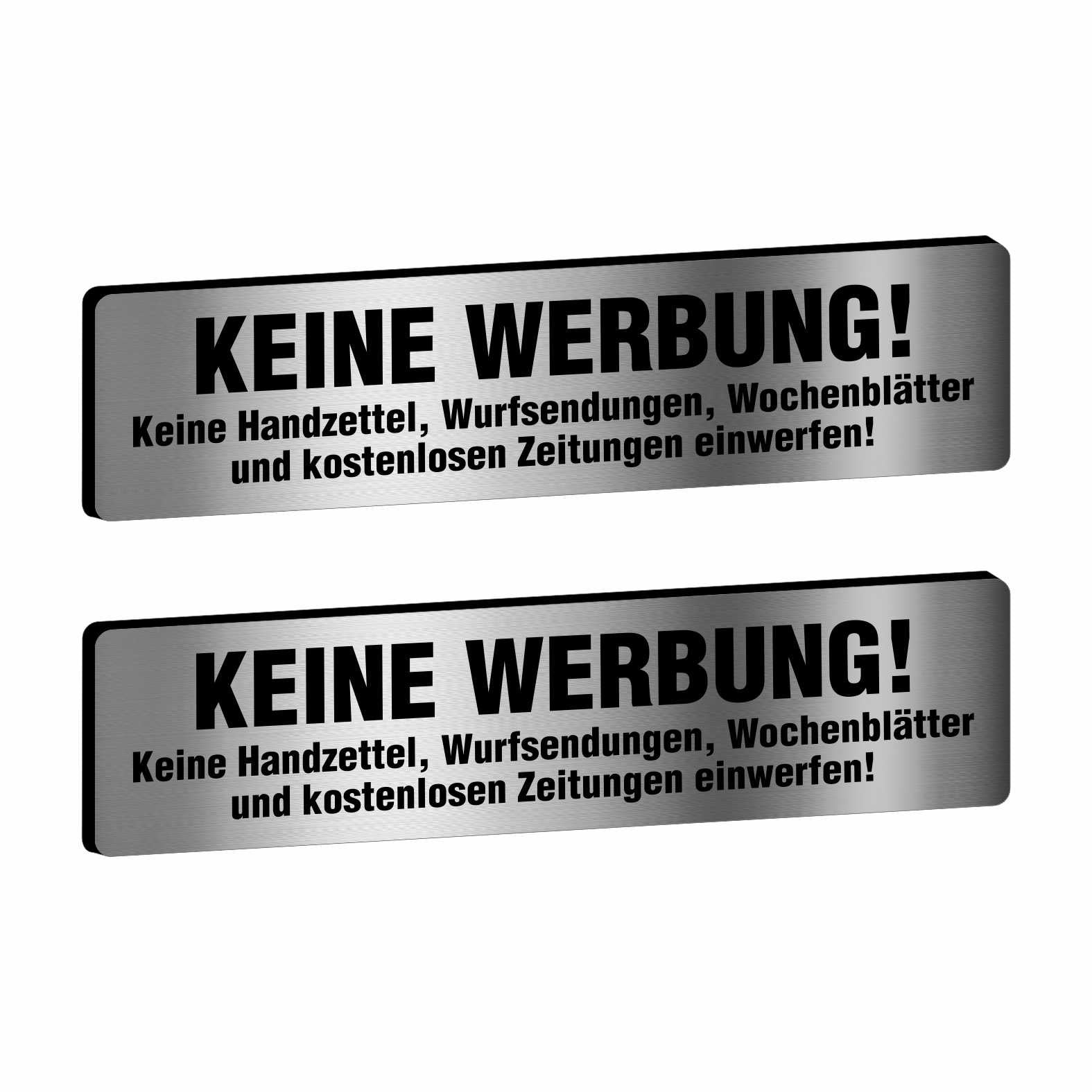 2x Bitte keine Werbung Briefkastenschild selbstklebend - Schild mit Gravur für Briefkasten - FOTOFOL