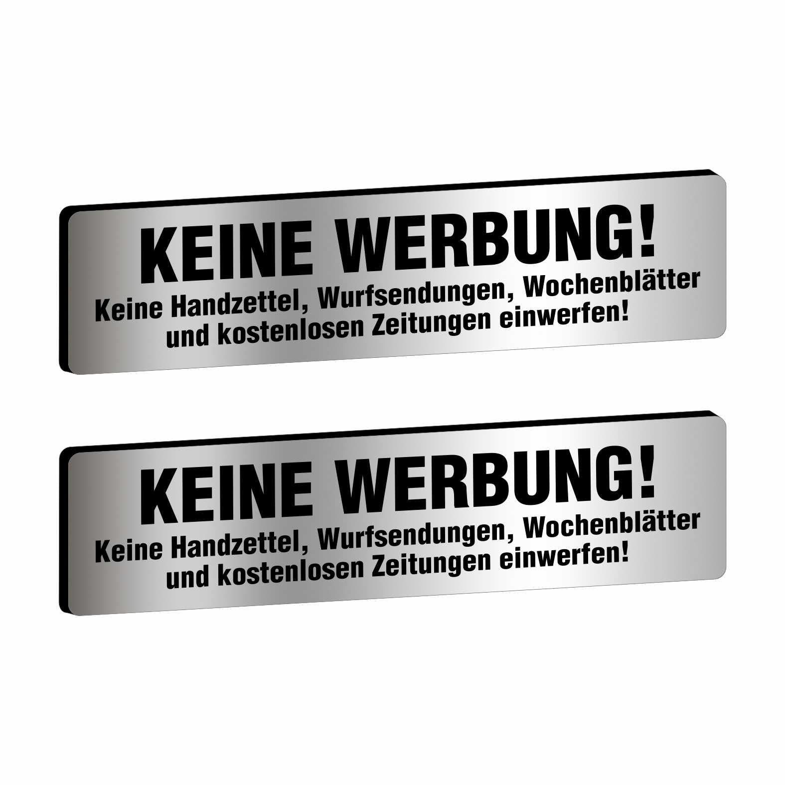 2x Bitte keine Werbung Briefkastenschild selbstklebend - Schild mit Gravur für Briefkasten - FOTOFOL