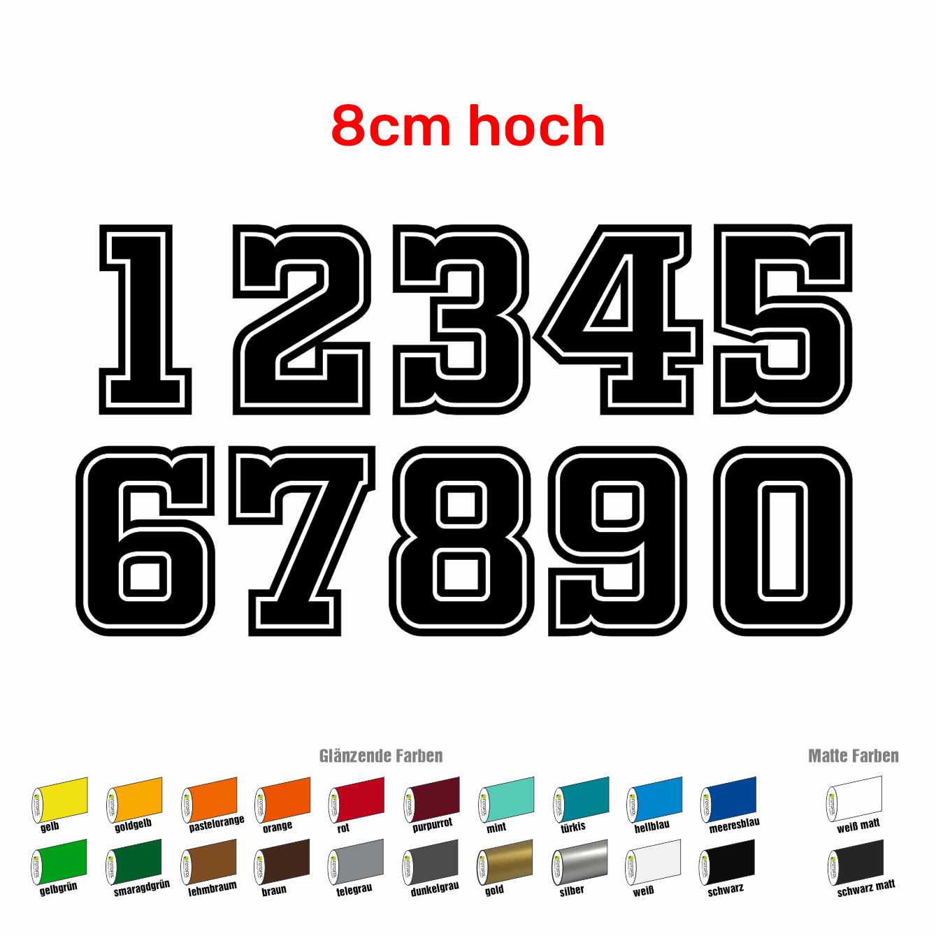 Aufkleber 3x STARTNUMMER - 8cm hoch - Wunschnummer - Motocross, Auto, Enduro, Motorrad - FOTOFOL