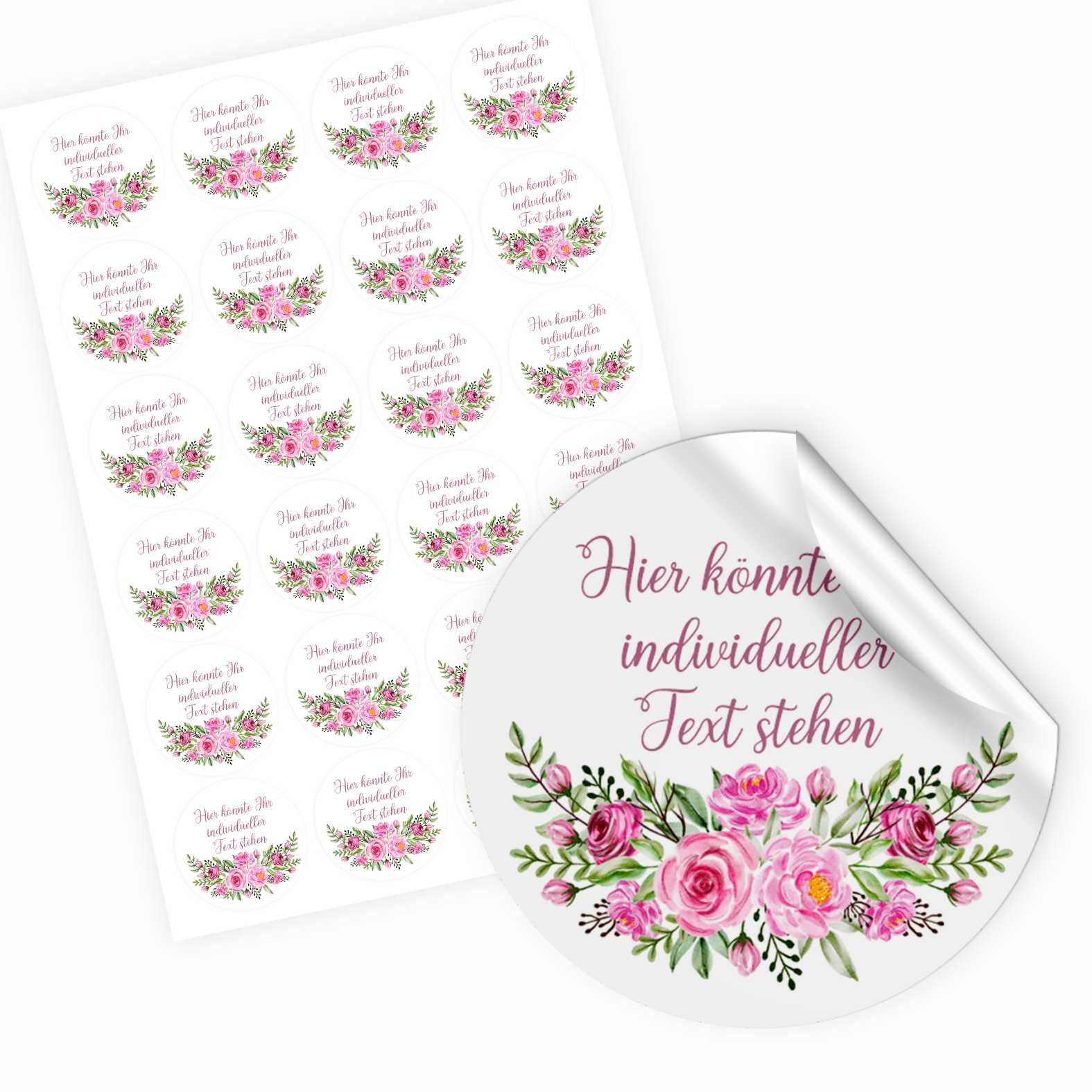Personalisierte Aufkleber "Rosa Rosen"- 24 Stück - 4,5cm - FOTOFOL