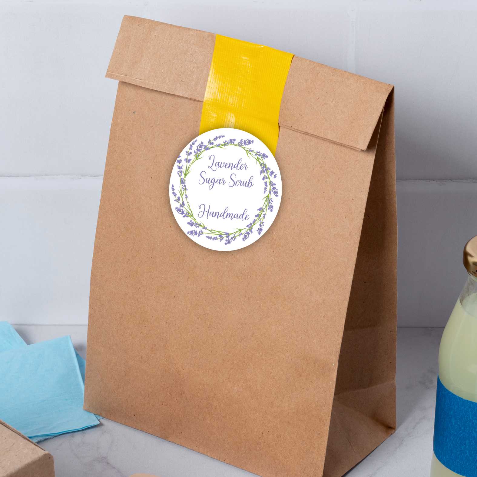 Personalisierte Aufkleber "Lila Lavendel Blumen"- 24 Stück - 4,5cm - FOTOFOL