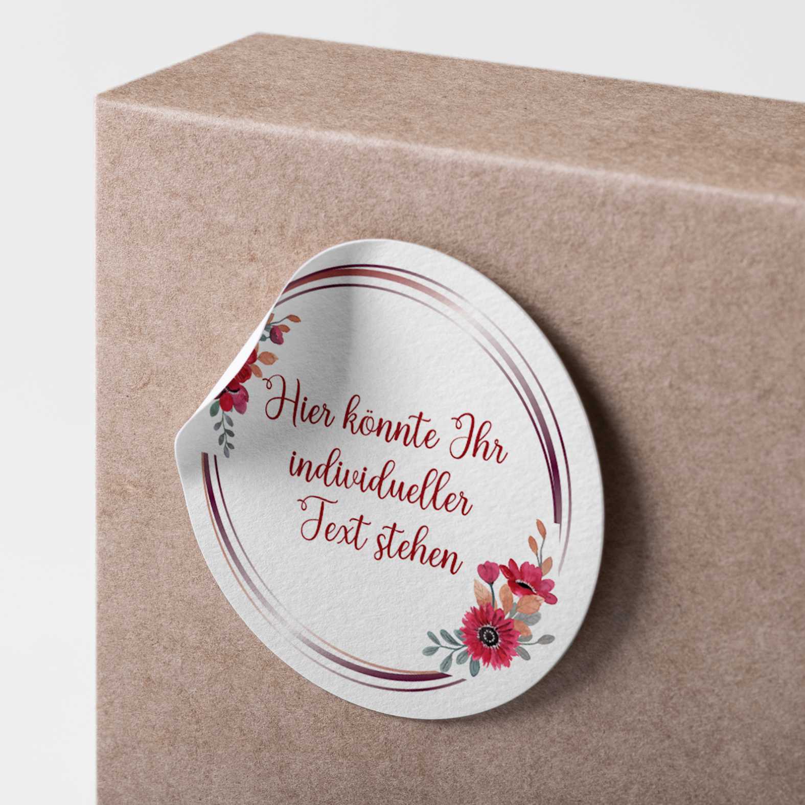 Personalisierte Aufkleber "Bordeaux Blumen Kranz"- 24 Stück - 4,5cm - FOTOFOL