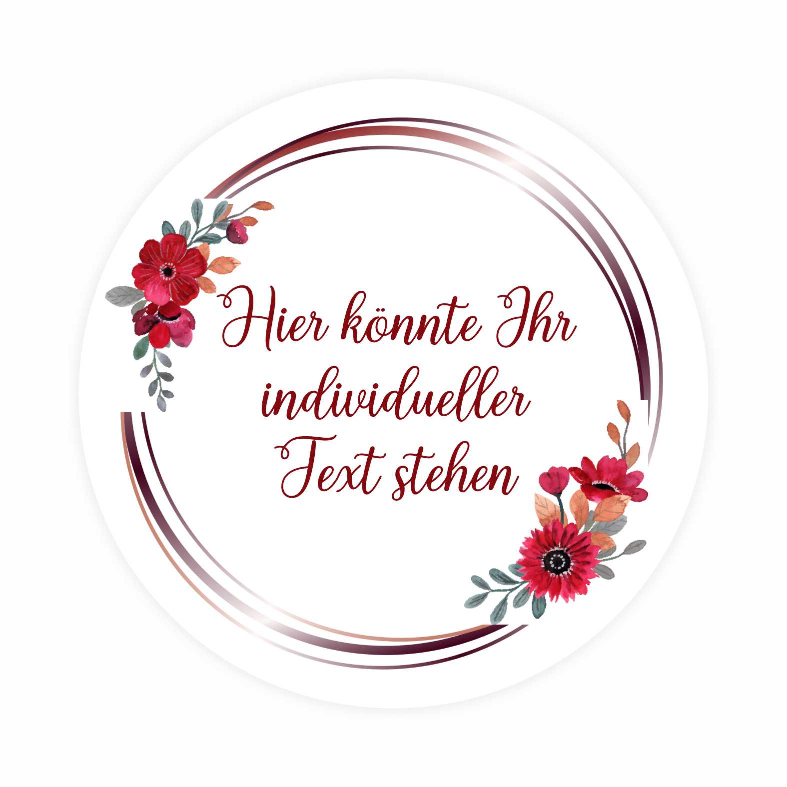 Personalisierte Aufkleber "Bordeaux Blumen Kranz"- 24 Stück - 4,5cm - FOTOFOL