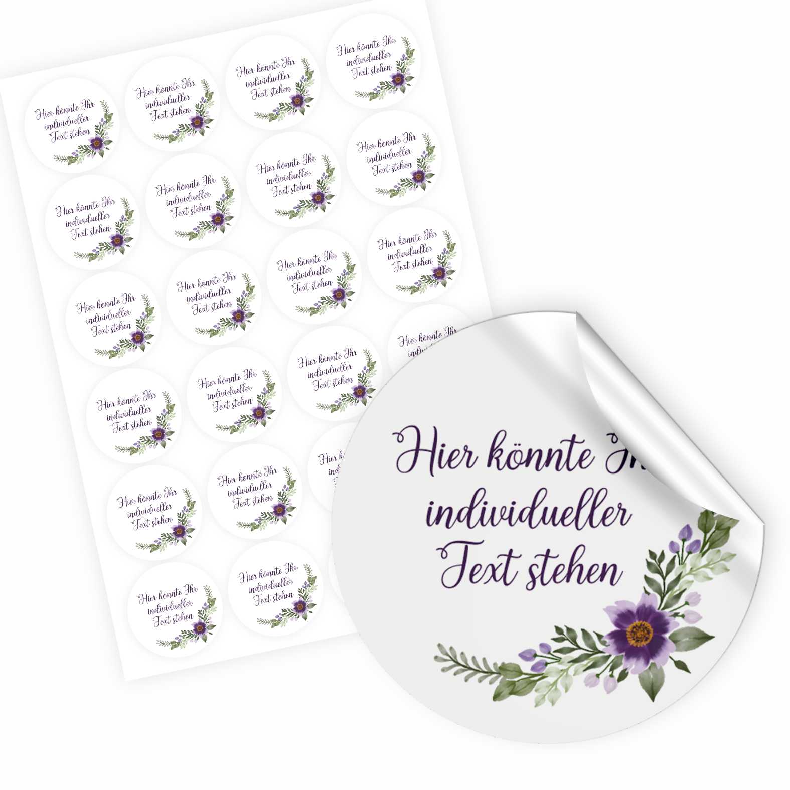 Personalisierte Aufkleber "Blumen Zweige"- 24 Stück - 4,5cm - FOTOFOL