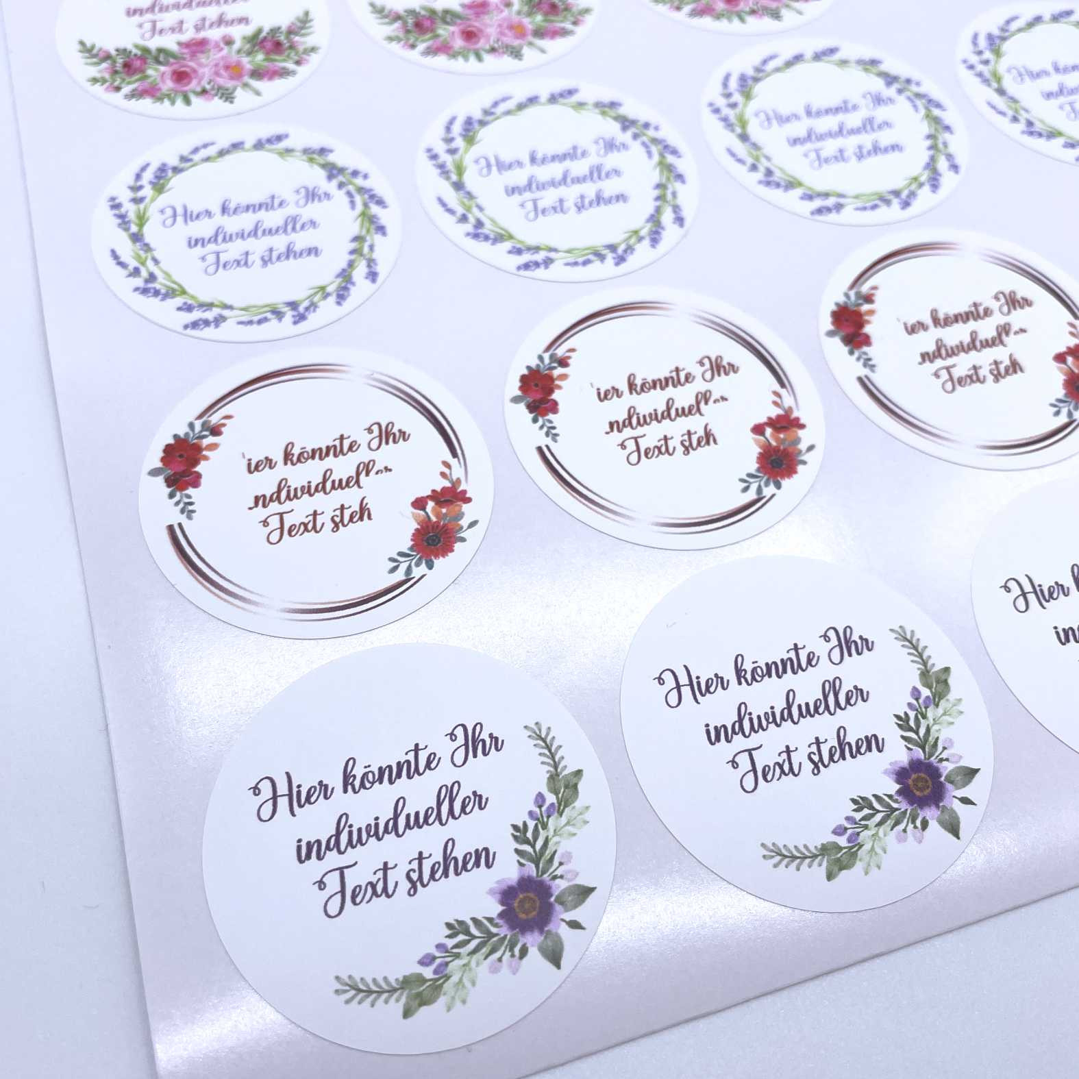 Personalisierte Aufkleber "Blumen Zweige"- 24 Stück - 4,5cm - FOTOFOL