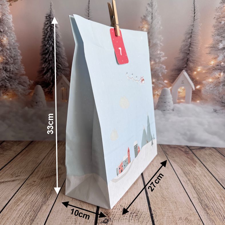Adventskalender Tüten zum Befüllen – 24 Geschenktüten mit Zahlen & Klammern – Set L, 27 x 33 x 10 cm