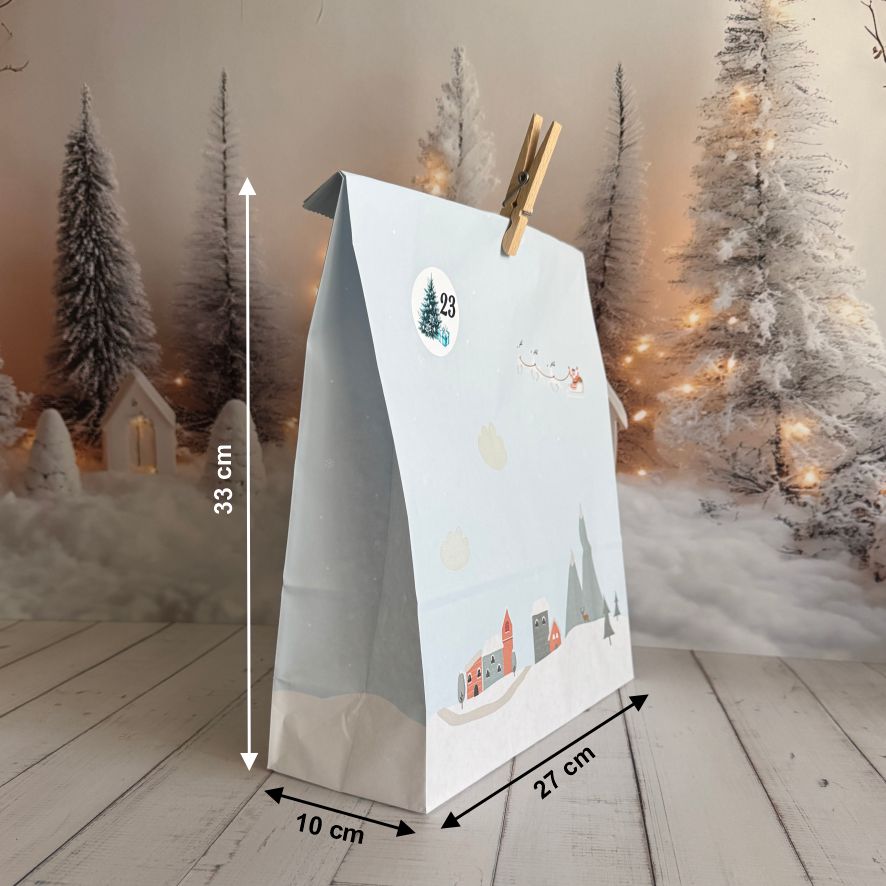 Adventskalender Set L – 24 Geschenktüten 27 x 33 x 10  cm mit Zahlen & Klammern - FOTOFOL