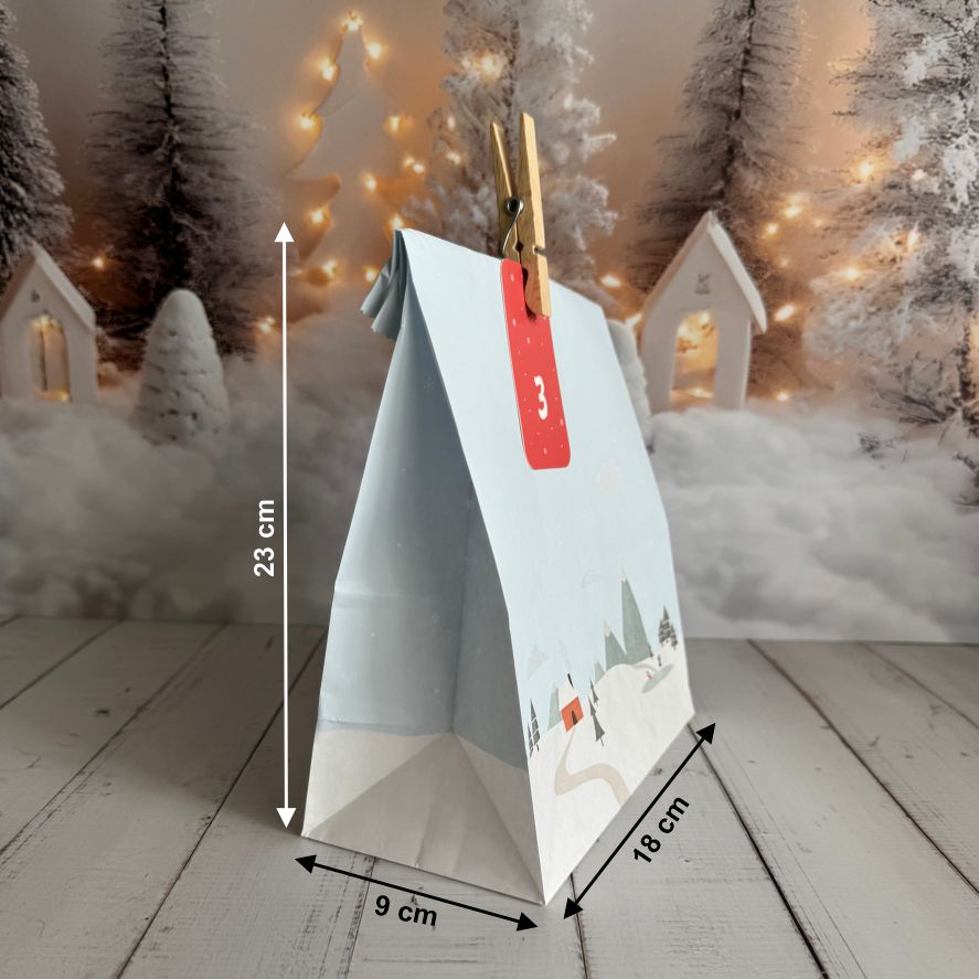 Adventskalender Set M – 24 Geschenktüten 18 x 23 x 9 cm mit Zahlen & Klammern - FOTOFOL