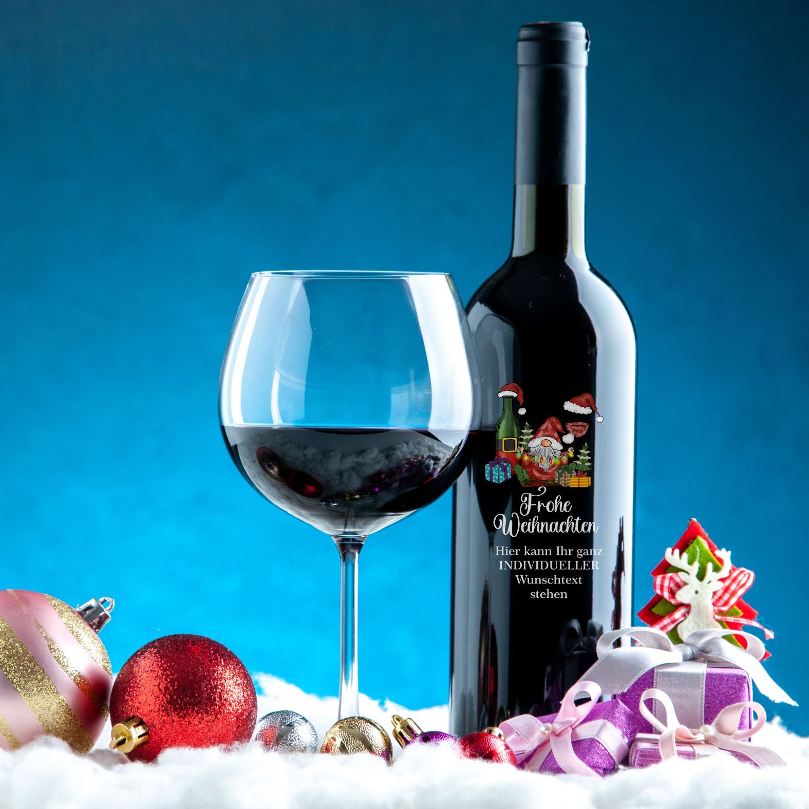 FOTOFOL - Weihnachten Flaschenetiketten personalisiert mit Wunschtext - transparente Aufkleber für Geschenk - weihnachtliche Flaschen Aufkleber