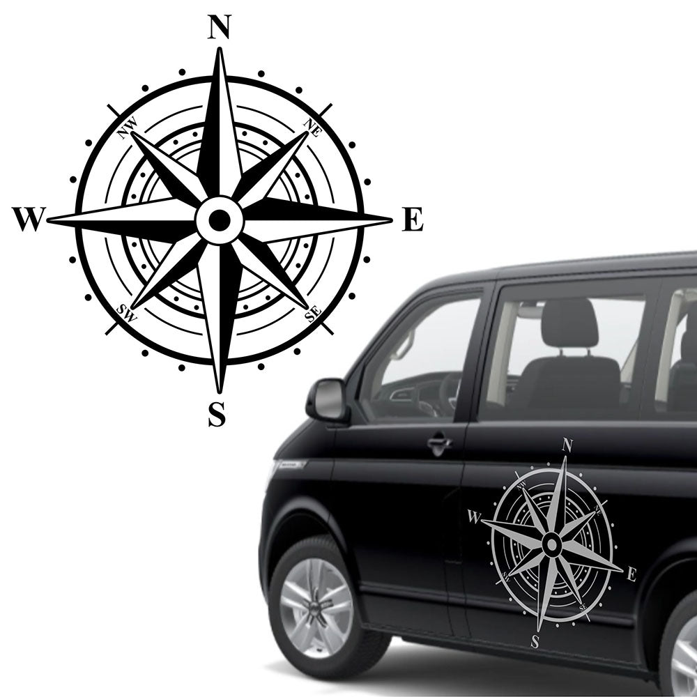 Aufkleber Kompass Windrose  - Aufkleber für Camper, Wohnmobil, Wohnwagen Fahrzeuge Karosserie - Offroad Sticker - Abenteuer Urlaub