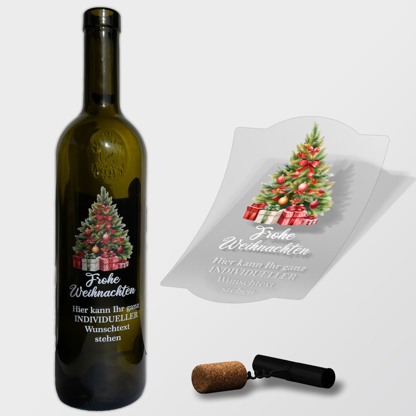 FOTOFOL - Weihnachten Flaschenetiketten personalisiert mit Wunschtext - transparente Aufkleber für Geschenk - weihnachtliche Flaschen Aufkleber