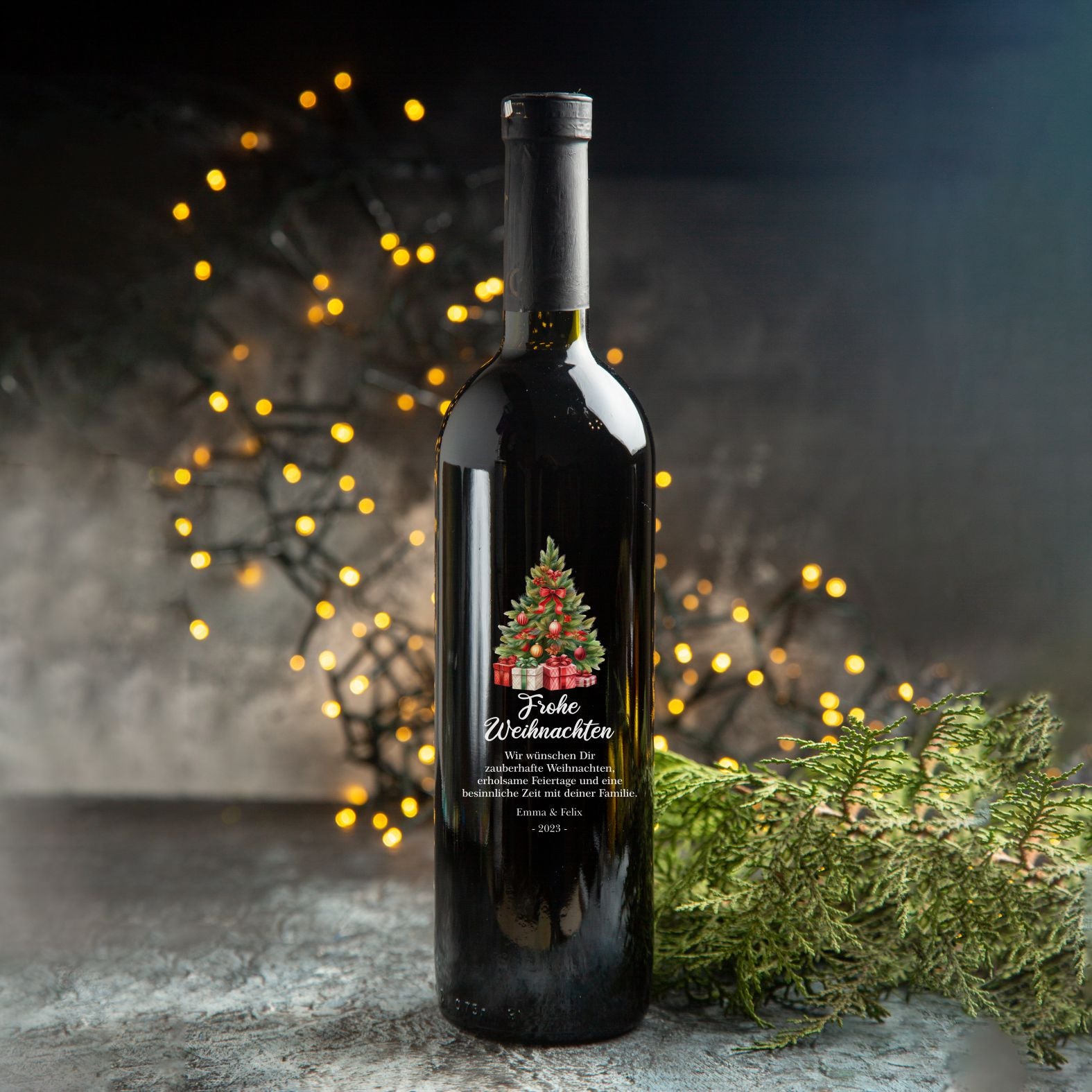 FOTOFOL - Weihnachten Flaschenetiketten personalisiert mit Wunschtext - transparente Aufkleber für Geschenk - weihnachtliche Flaschen Aufkleber