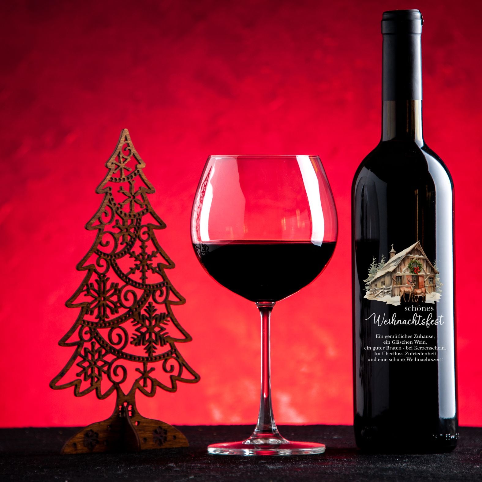 FOTOFOL - Weihnachten Flaschenetiketten personalisiert mit Wunschtext - transparente Aufkleber für Geschenk - weihnachtliche Flaschen Aufkleber