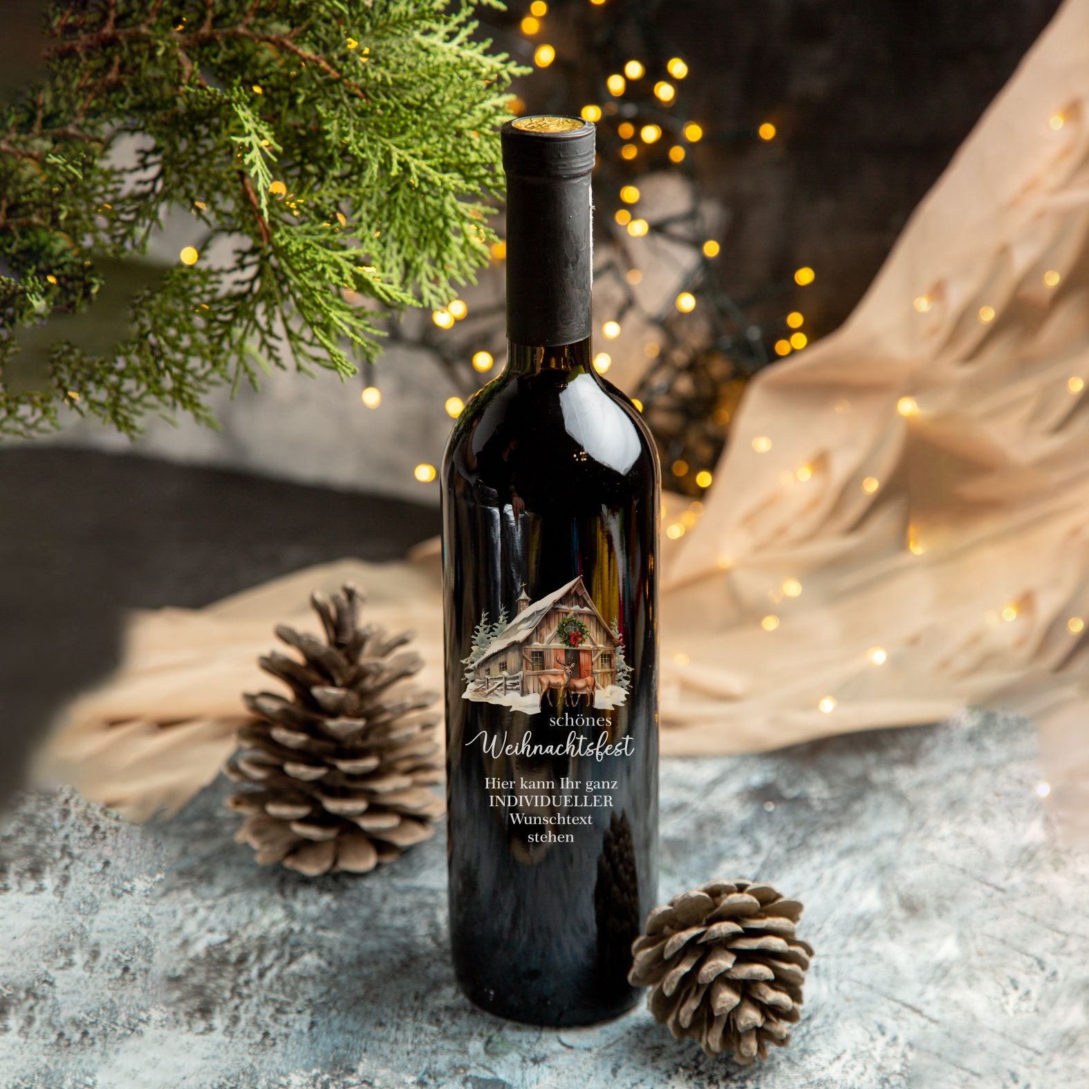 FOTOFOL - Weihnachten Flaschenetiketten personalisiert mit Wunschtext - transparente Aufkleber für Geschenk - weihnachtliche Flaschen Aufkleber