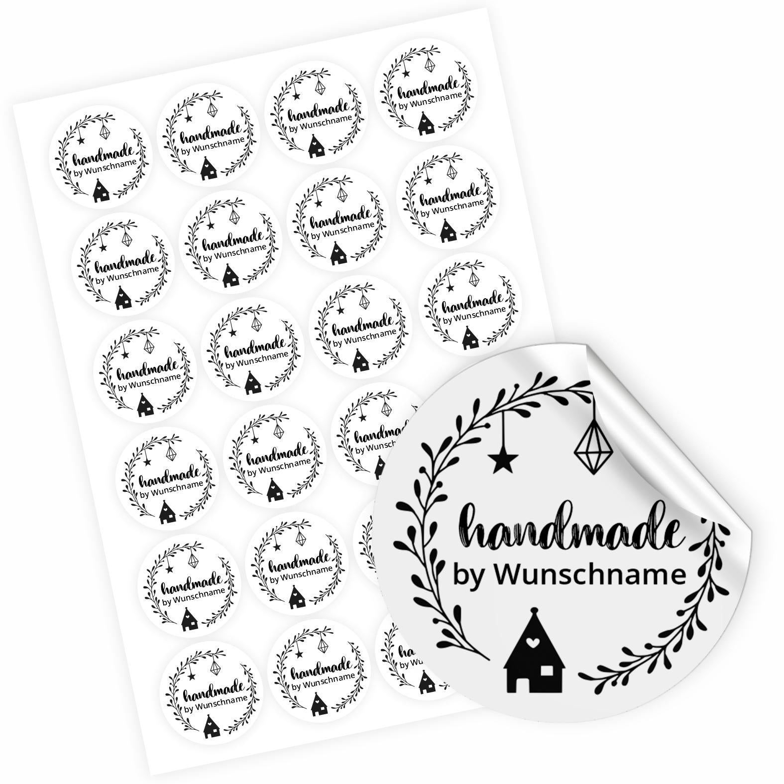 Handmade by Wunschname Aufkleber - 4,5 cm Runde Personalisierte Verkäuferetiketten - FOTOFOL