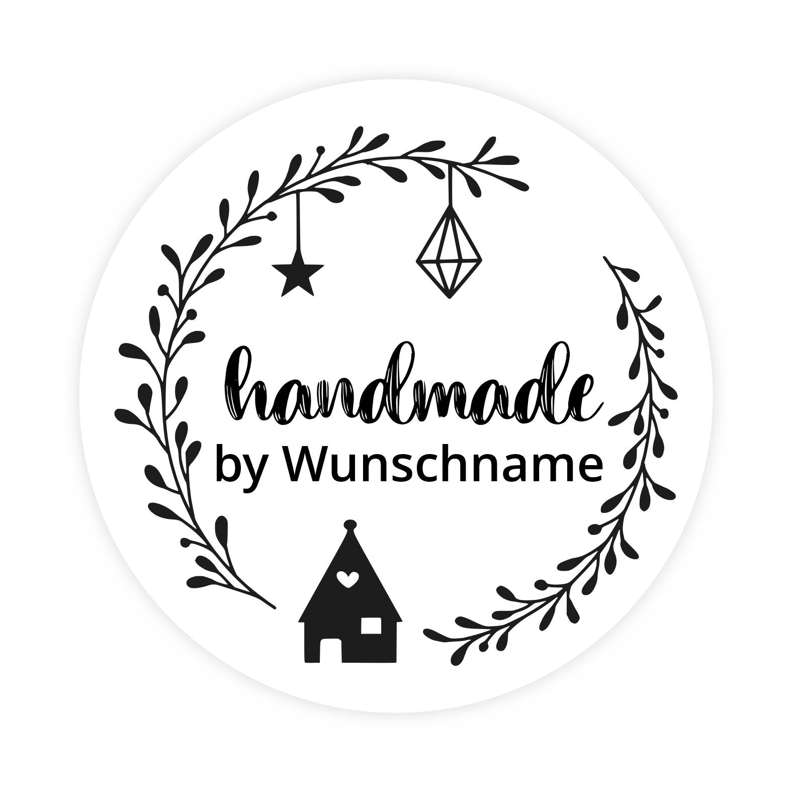 Handmade by Wunschname Aufkleber - 4,5 cm Runde Personalisierte Verkäuferetiketten - FOTOFOL