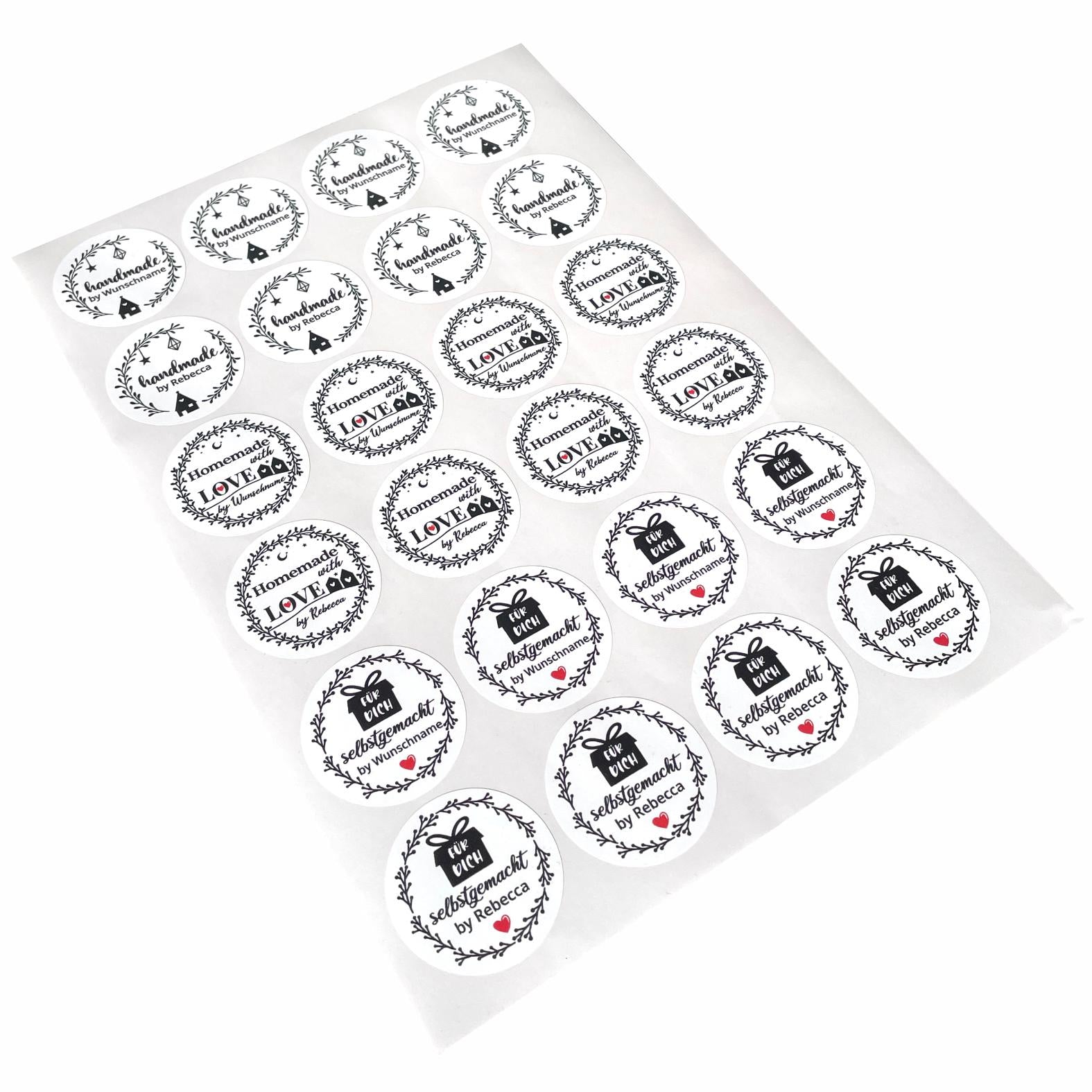 Homemade with Love by Wunschname Aufkleber - 4,5 cm Runde Personalisierte Verkäuferetiketten - FOTOFOL