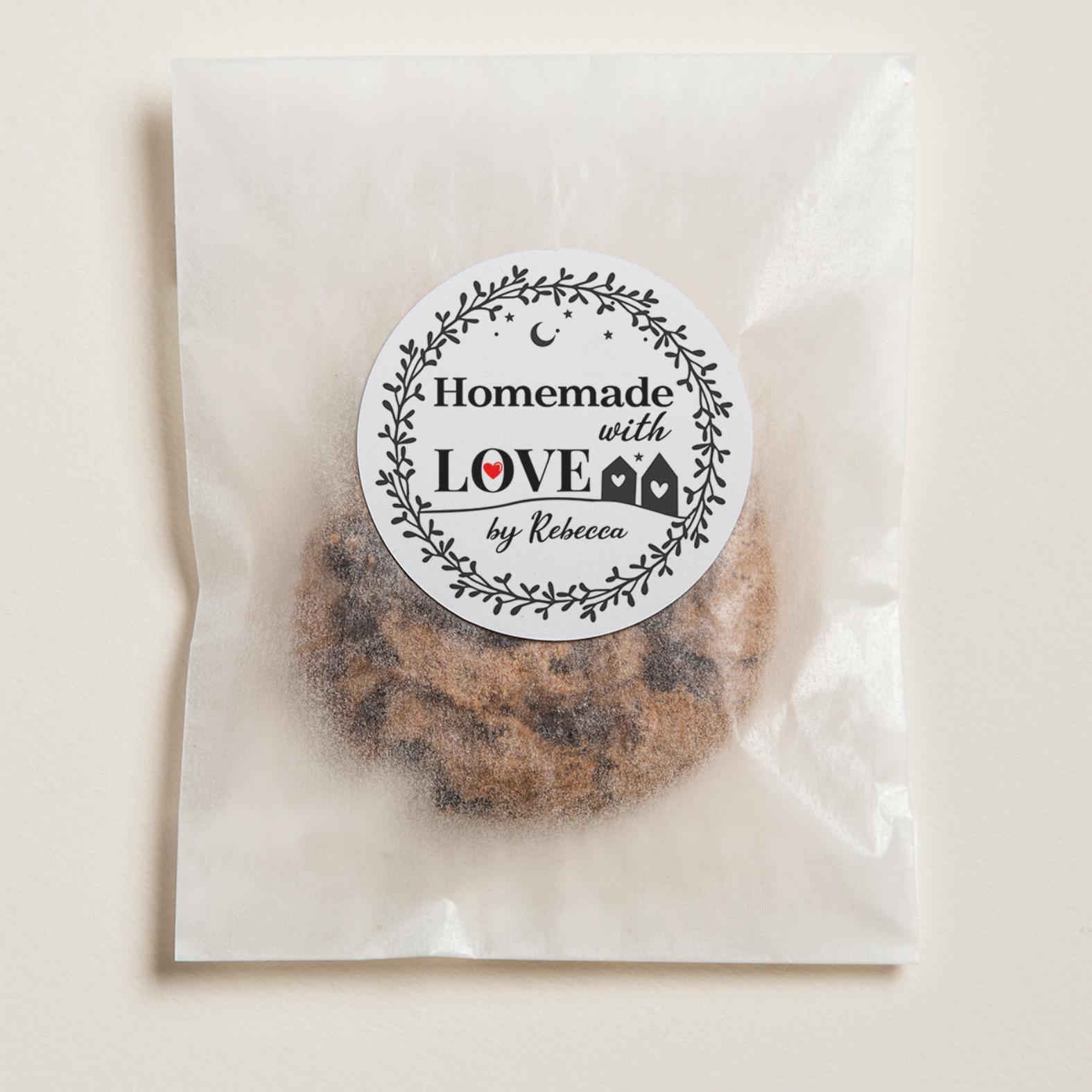 Homemade with Love by Wunschname Aufkleber - 4,5 cm Runde Personalisierte Verkäuferetiketten - FOTOFOL