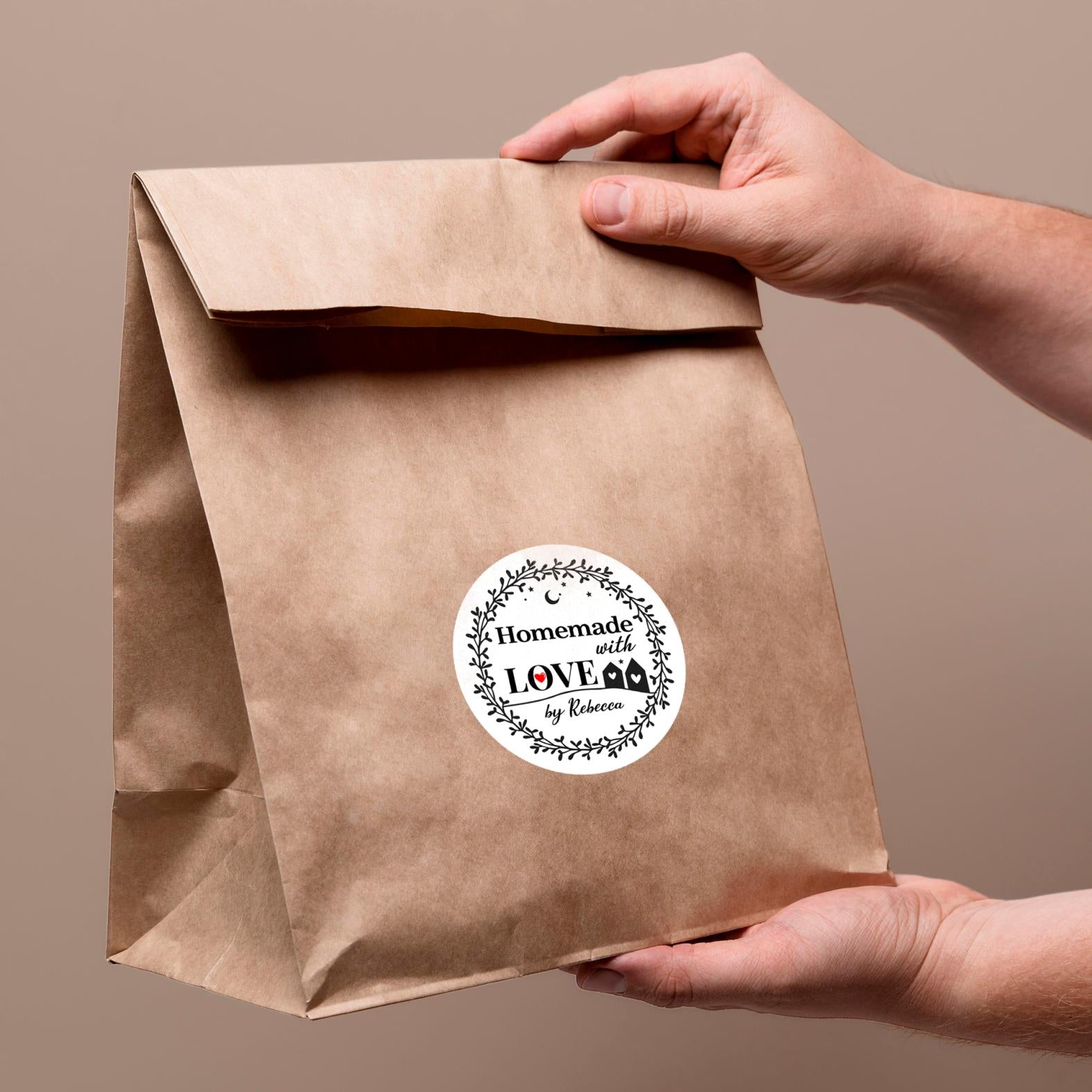 Homemade with Love by Wunschname Aufkleber - 4,5 cm Runde Personalisierte Verkäuferetiketten - FOTOFOL