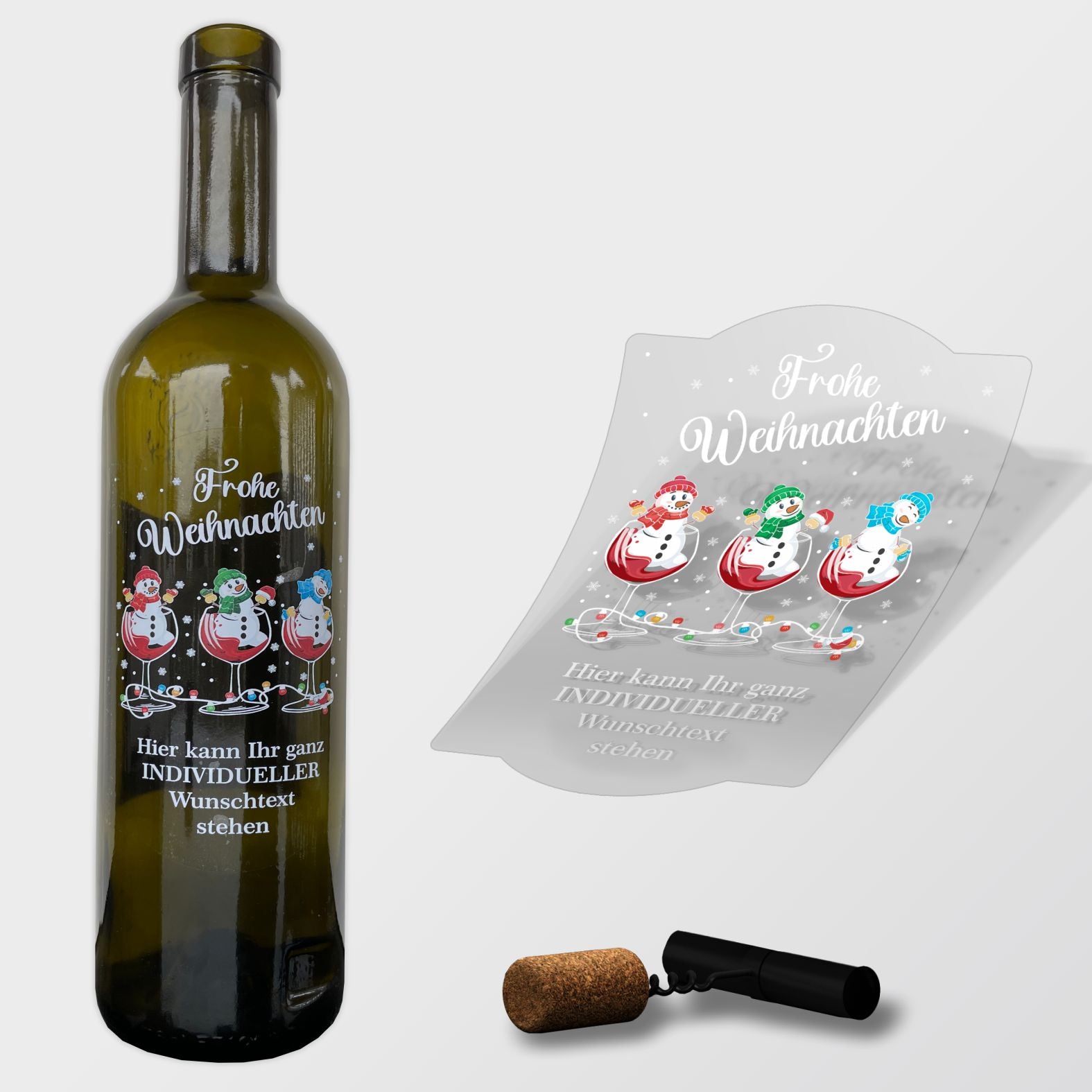 FOTOFOL - Weihnachten Flaschenetiketten personalisiert mit Wunschtext - transparente Aufkleber für Geschenk - weihnachtliche Flaschen Aufkleber