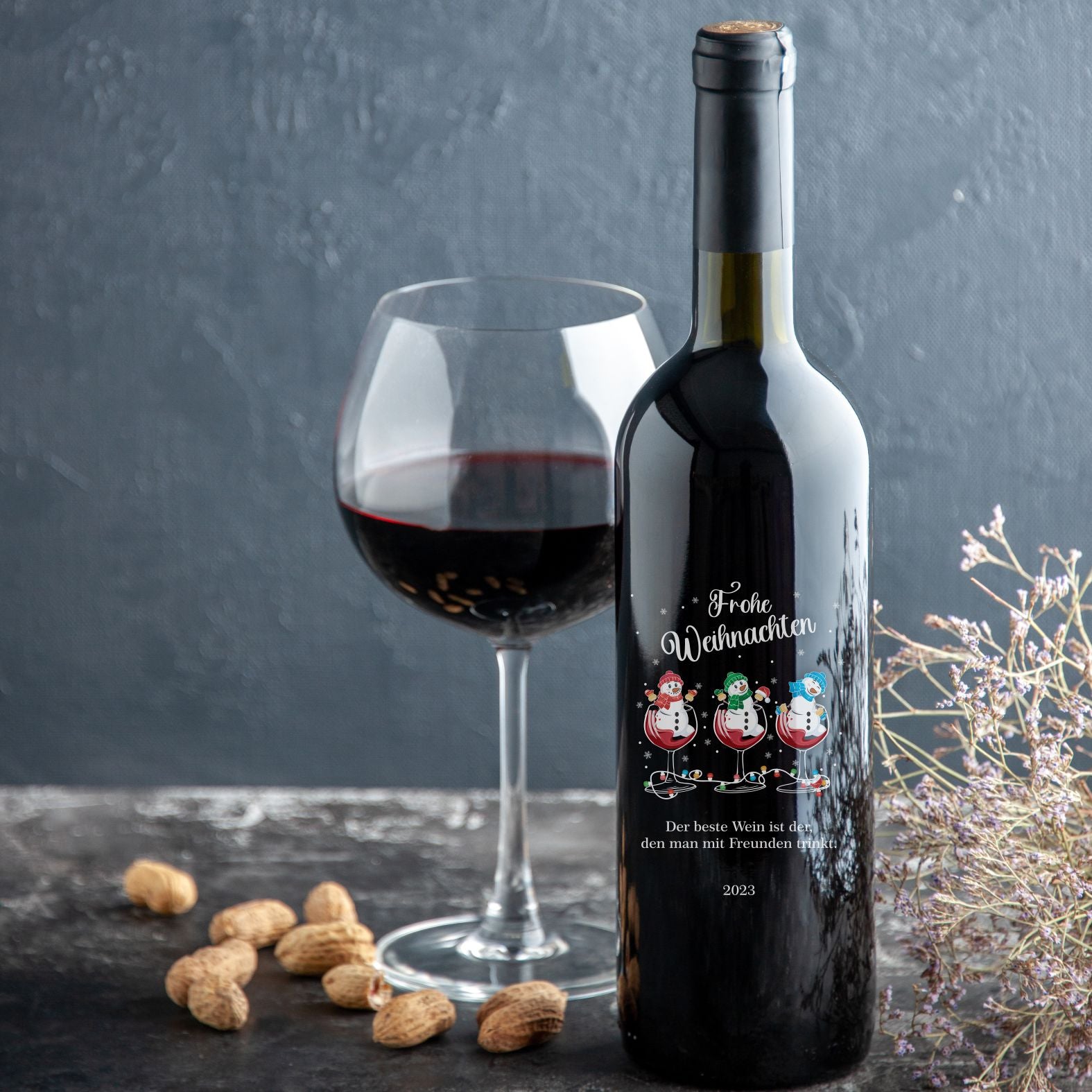 FOTOFOL - Weihnachten Flaschenetiketten personalisiert mit Wunschtext - transparente Aufkleber für Geschenk - weihnachtliche Flaschen Aufkleber