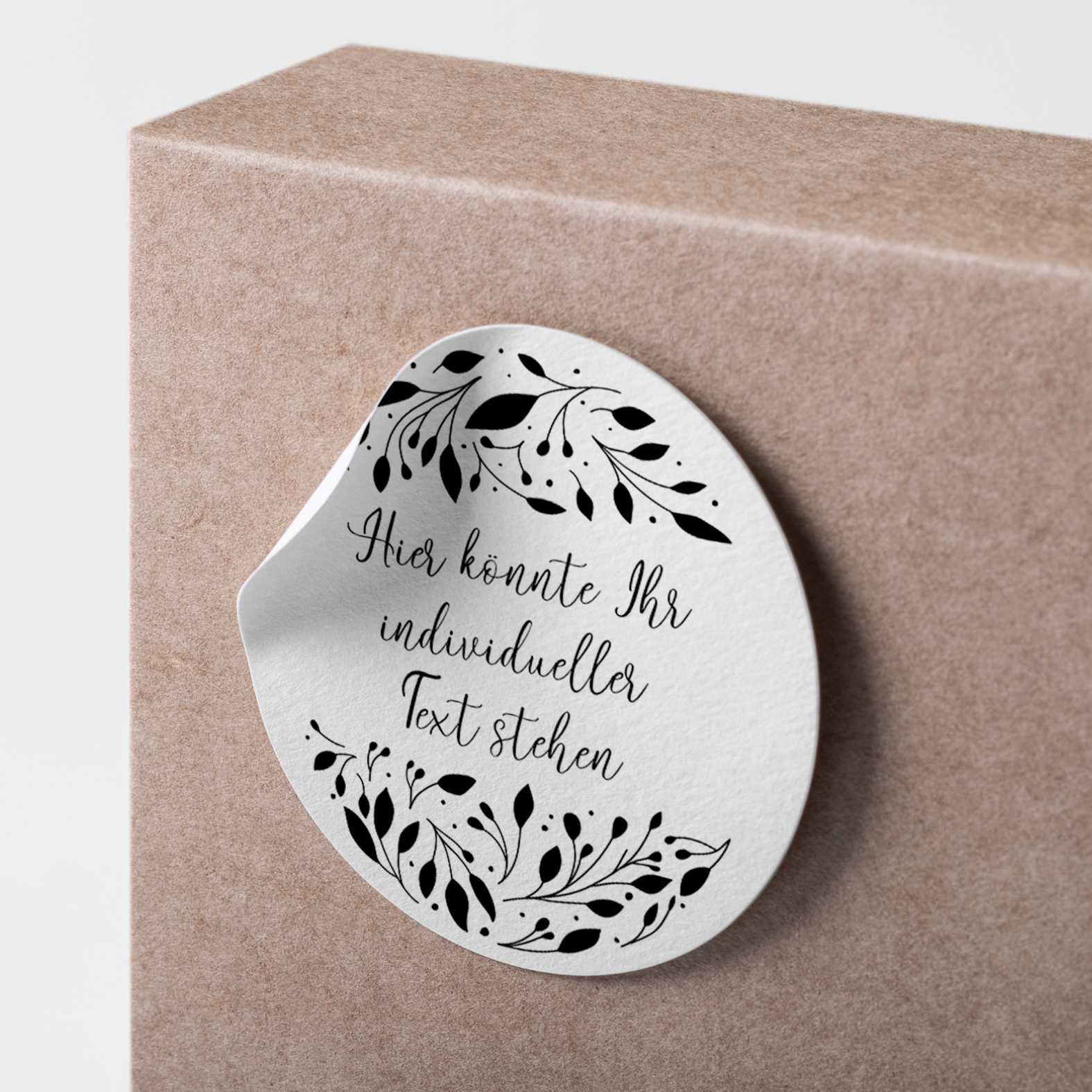 Personalisierte Aufkleber Geburtstag "Schwarze Blätter"- 24 Stück - 4,5cm - FOTOFOL