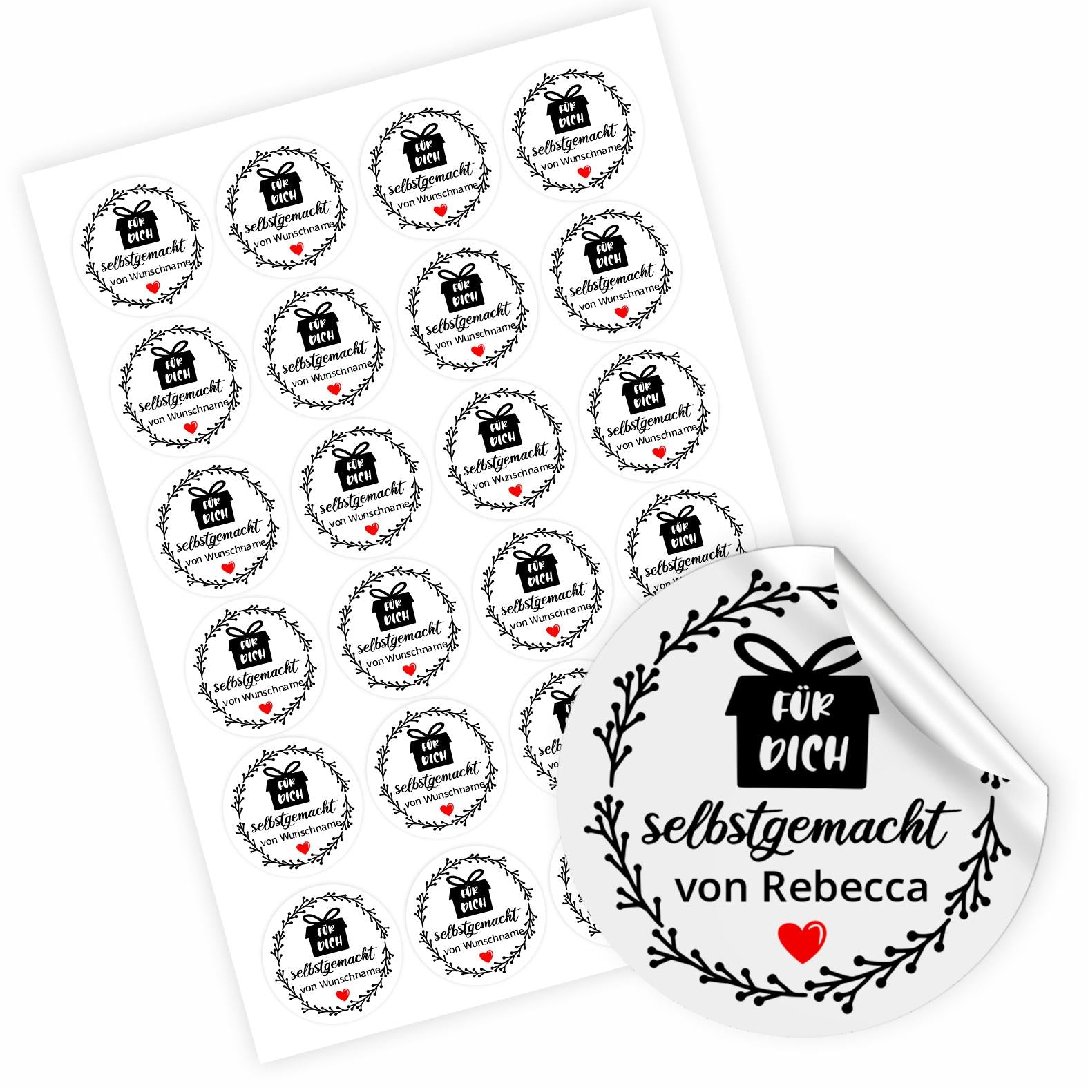 Selbstgemacht by Wunschname Aufkleber - 4,5 cm Runde Personalisierte Verkäuferetiketten - FOTOFOL