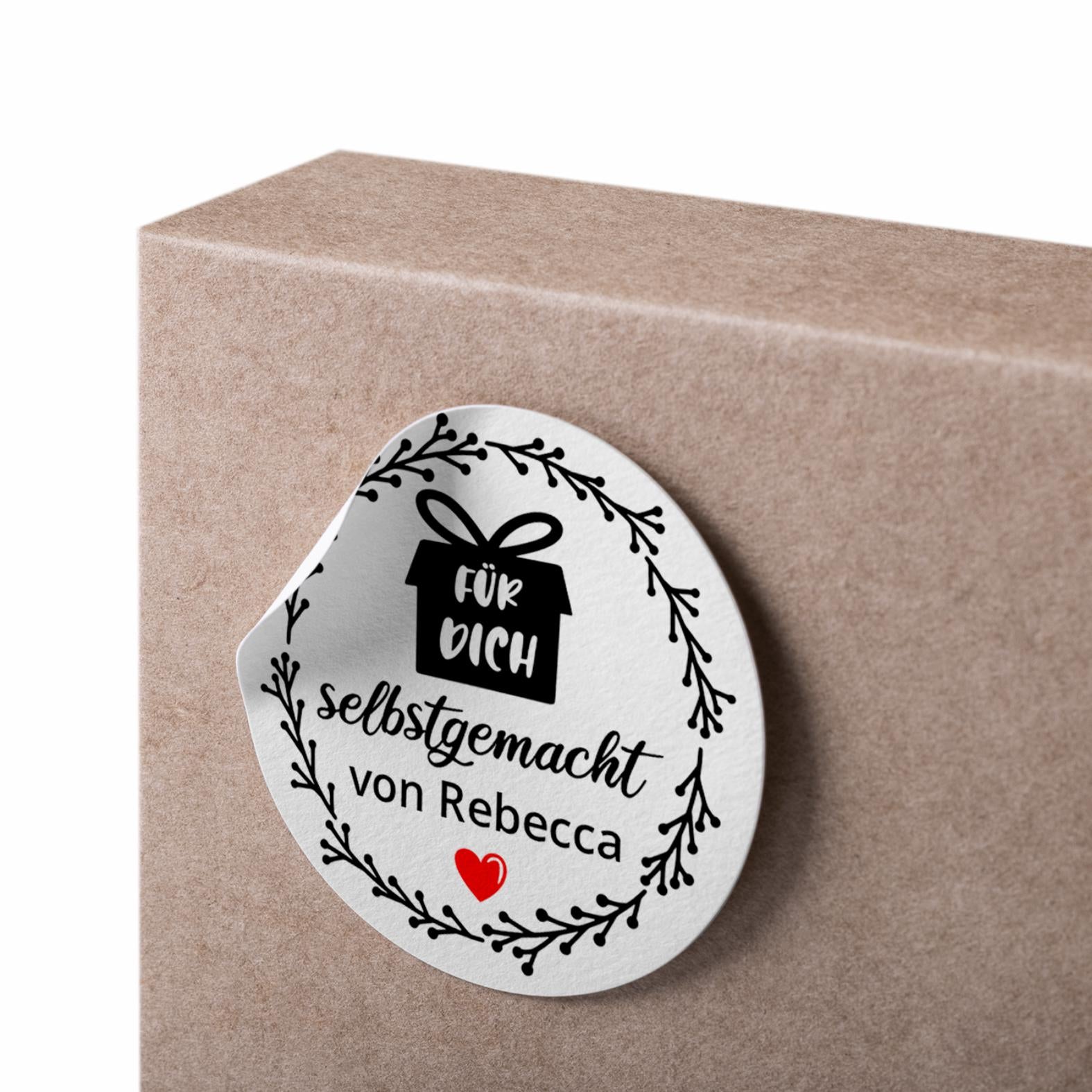 Selbstgemacht by Wunschname Aufkleber - 4,5 cm Runde Personalisierte Verkäuferetiketten - FOTOFOL