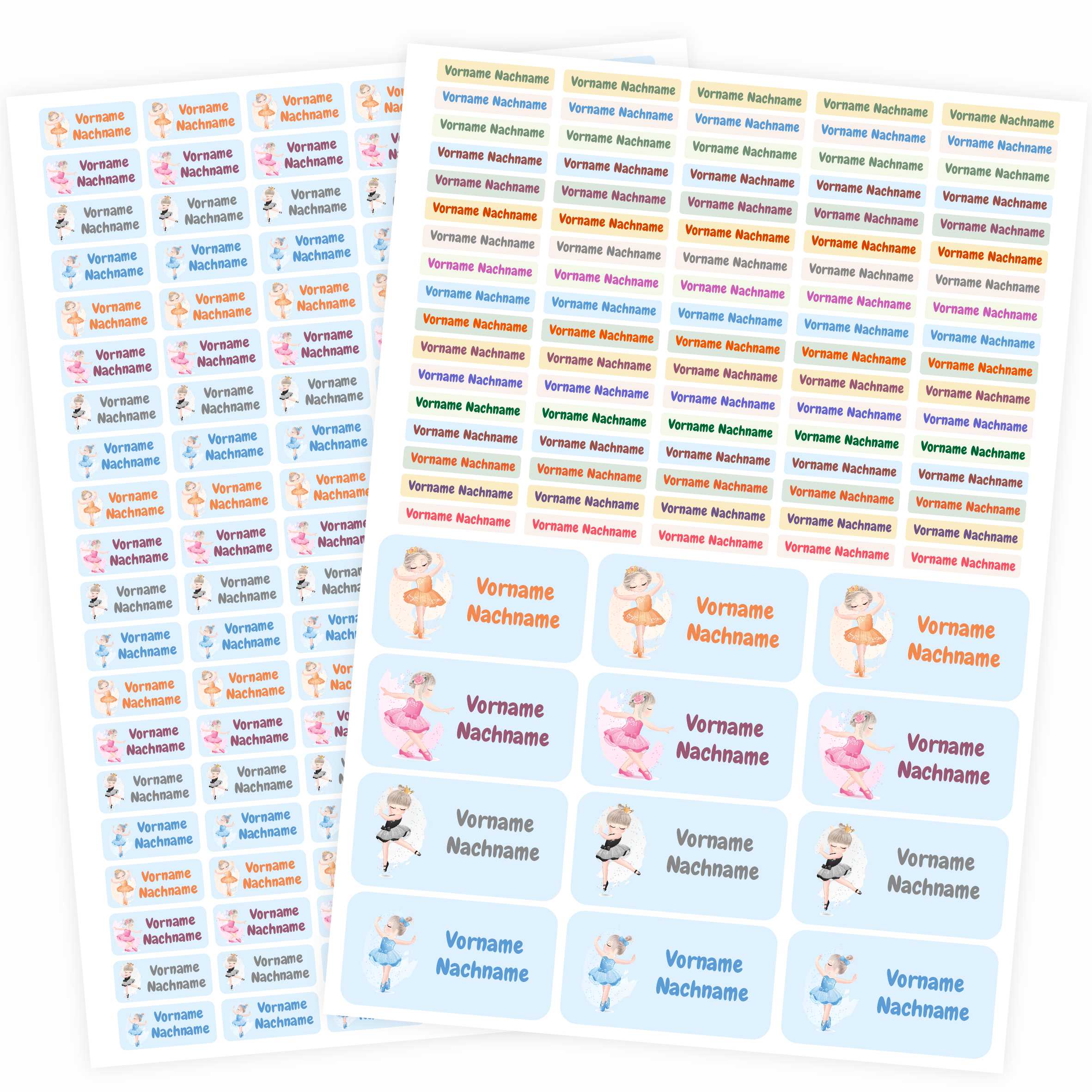 Namensaufkleber Set - personalisiert mit Wunschname für Stifte und alle Schulsachen - Ballerinen - FOTOFOL