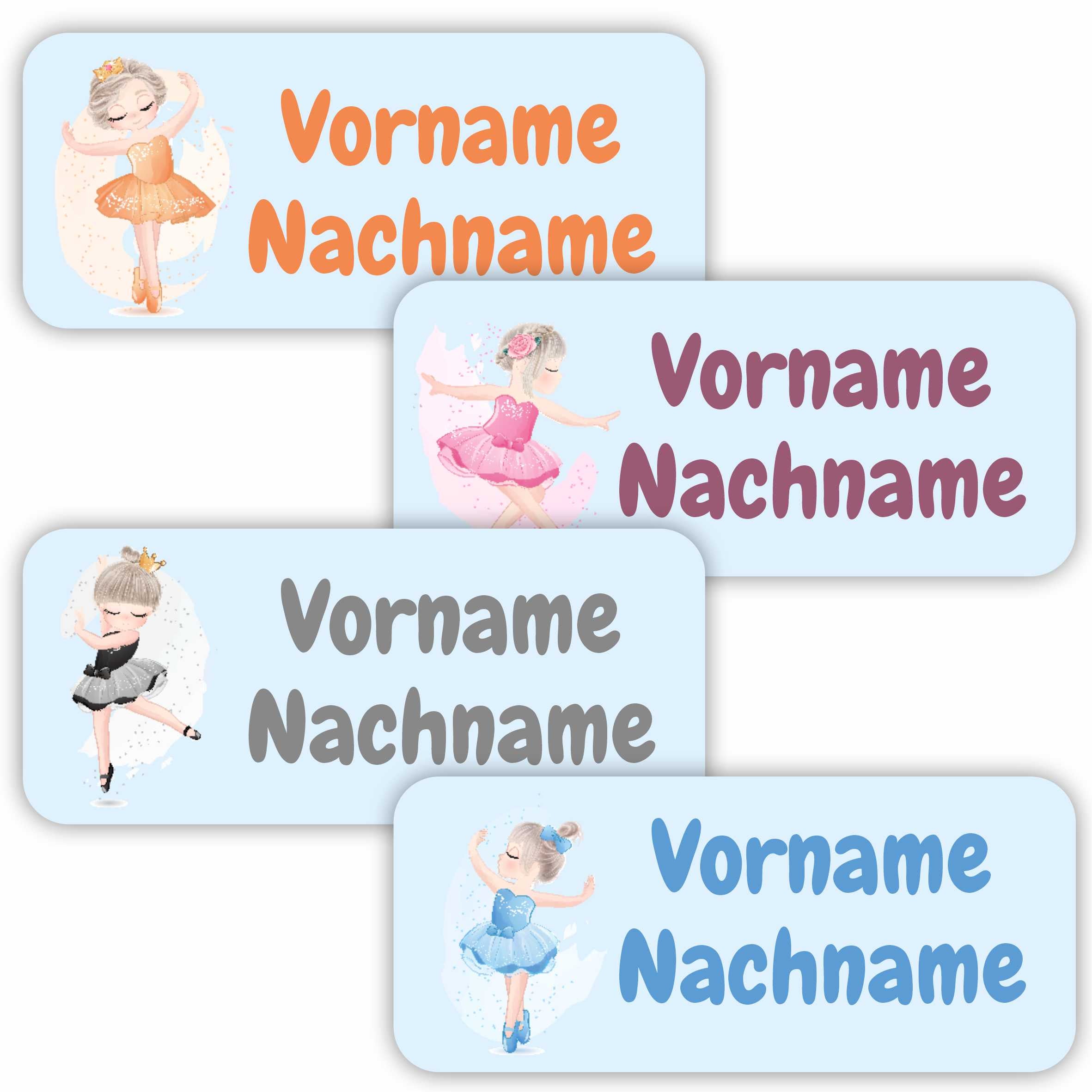 Namensaufkleber Set - personalisiert mit Wunschname für Stifte und alle Schulsachen - Ballerinen - FOTOFOL