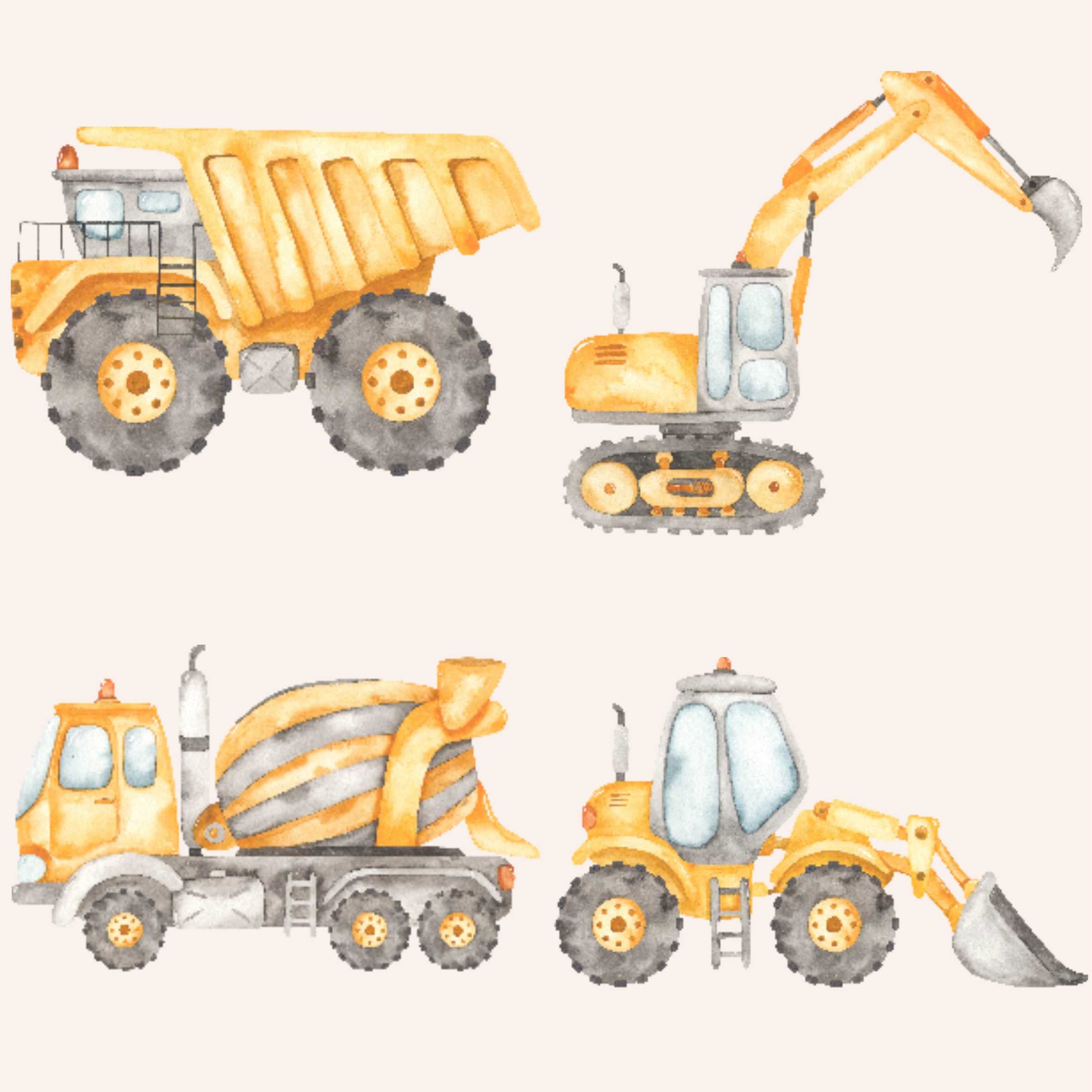 Namensaufkleber Set - personalisiert mit Wunschname für Stifte und alle Schulsachen - Baumaschinen - FOTOFOL