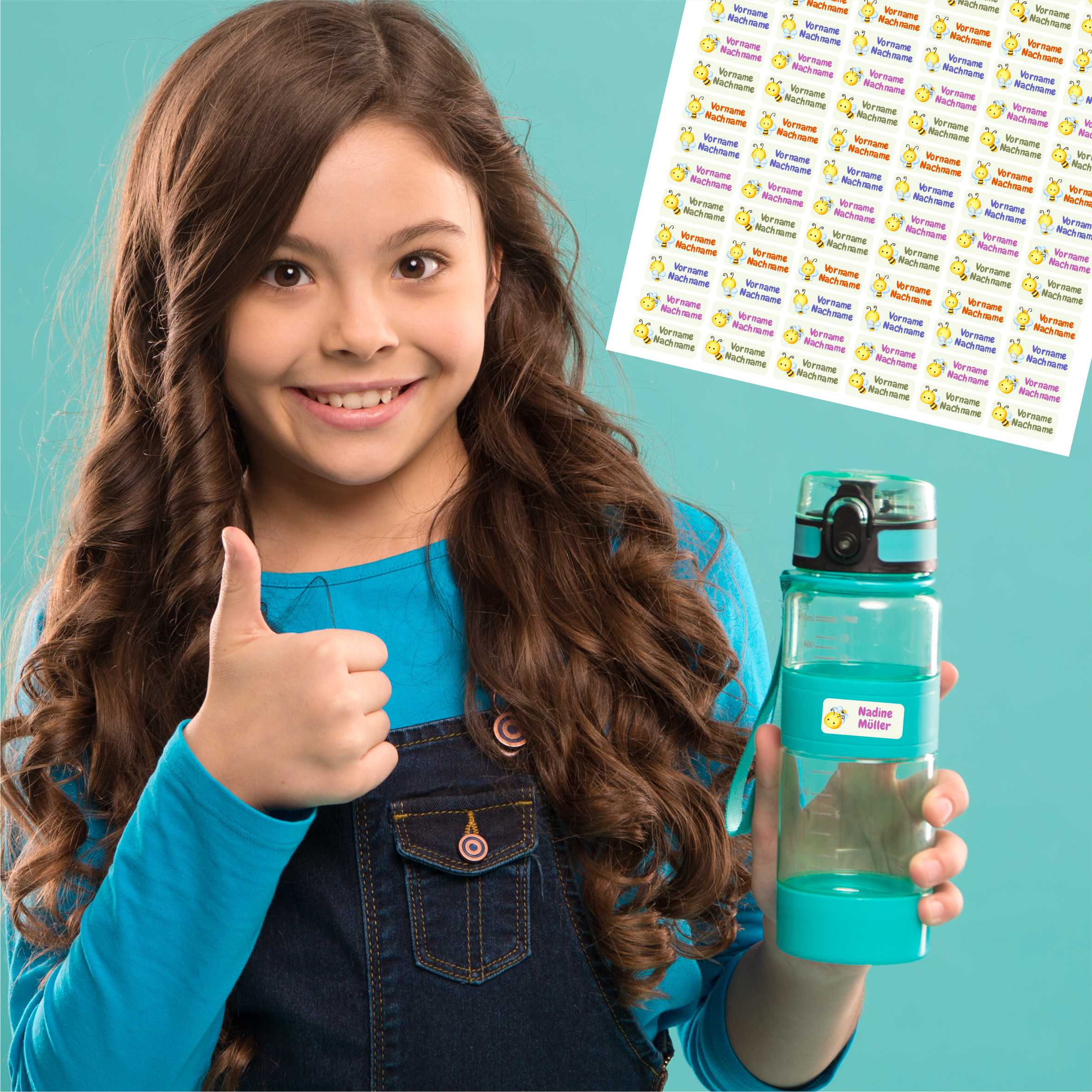 Namensaufkleber Set - personalisiert mit Wunschname für Stifte und alle Schulsachen - Bienen - FOTOFOL