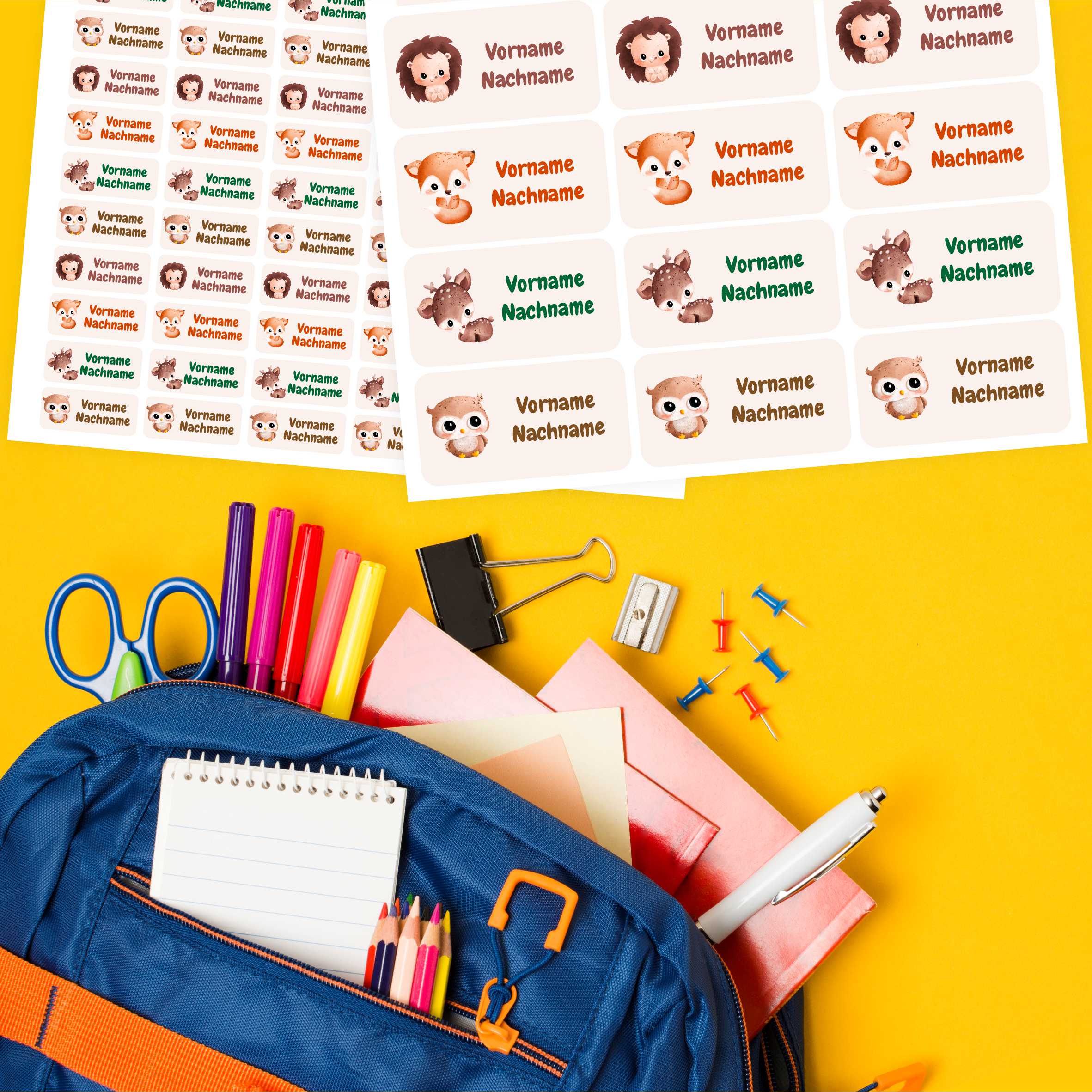 Namensaufkleber Set - personalisiert mit Wunschname für Stifte und alle Schulsachen - Bienen - FOTOFOL