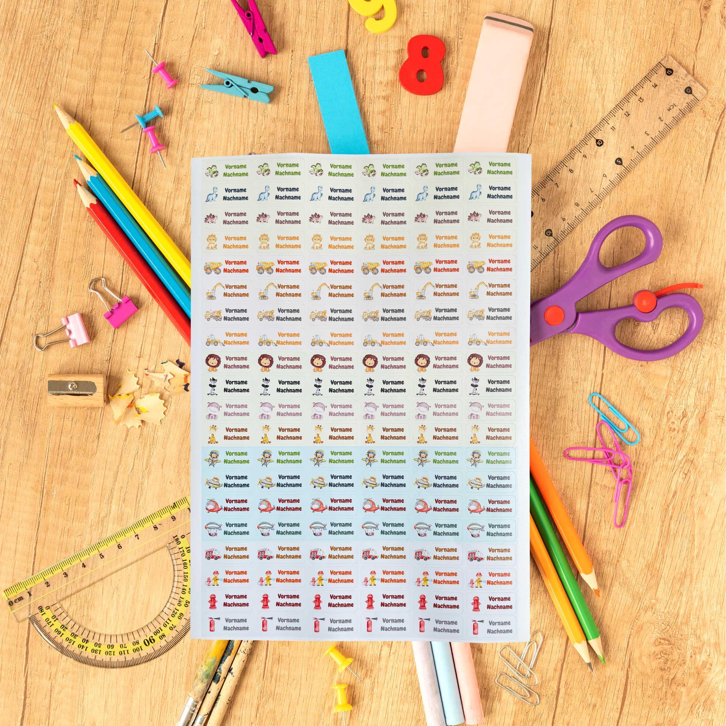 Namensaufkleber Set - personalisiert mit Wunschname für Stifte und alle Schulsachen - Dinosaurier - FOTOFOL