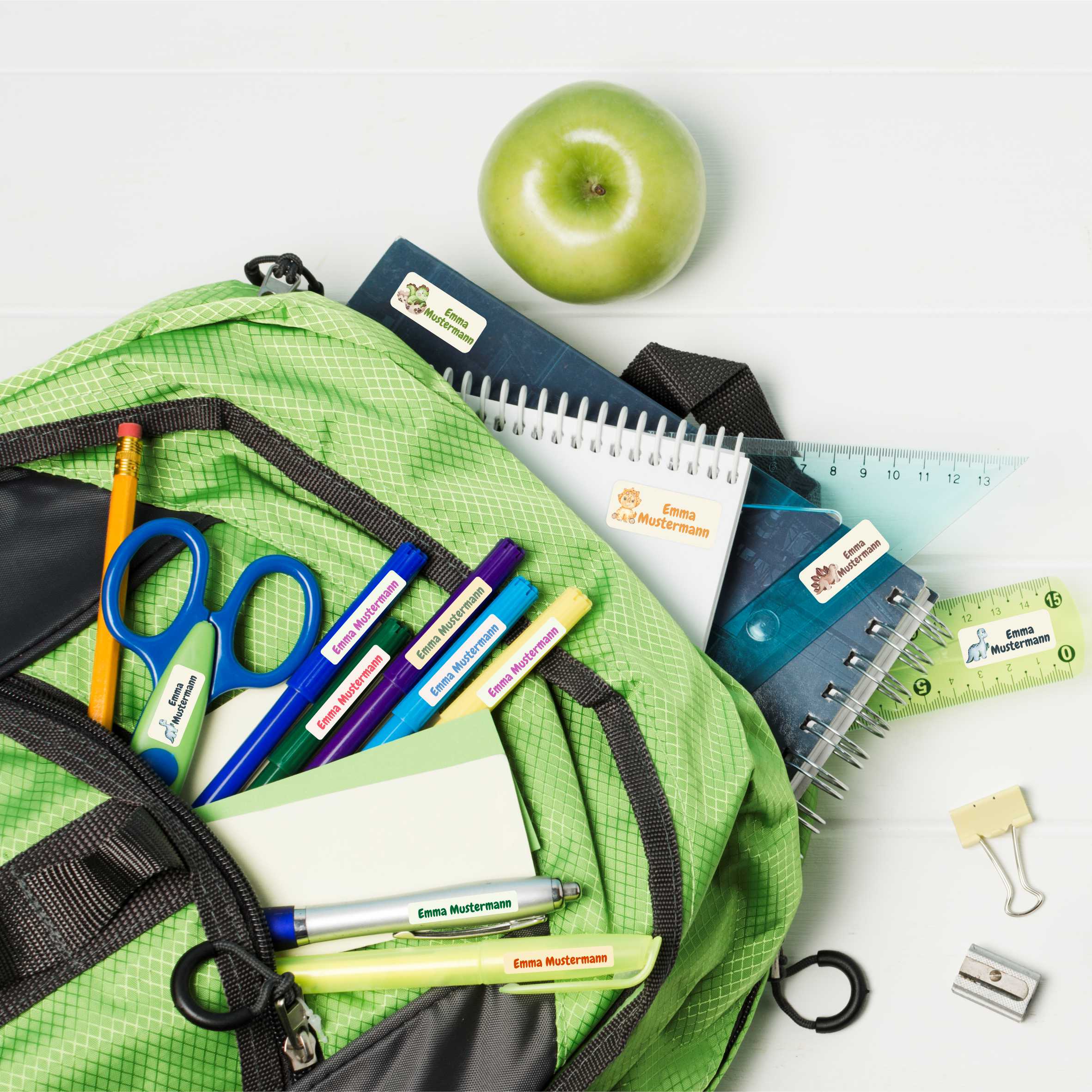 Namensaufkleber Set - personalisiert mit Wunschname für Stifte und alle Schulsachen - Dinosaurier - FOTOFOL