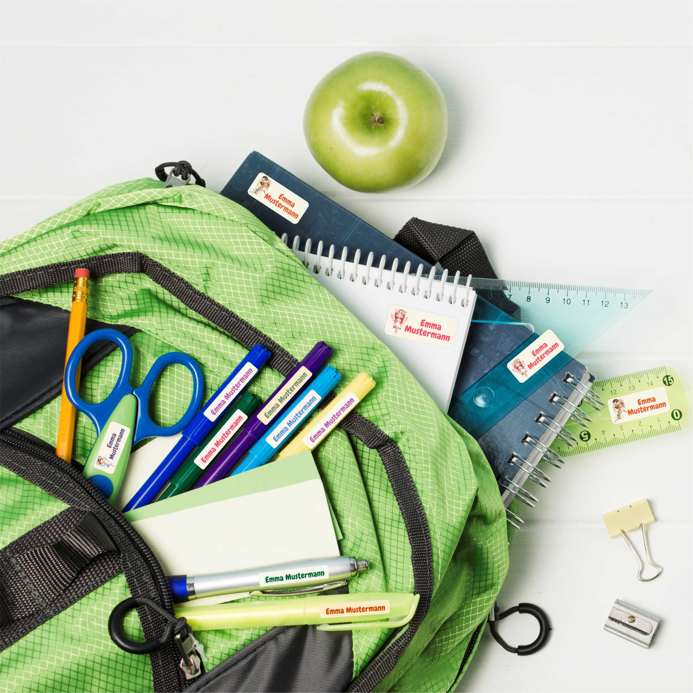 Namensaufkleber Set - personalisiert mit Wunschname für Stifte und alle Schulsachen - Feen - FOTOFOL