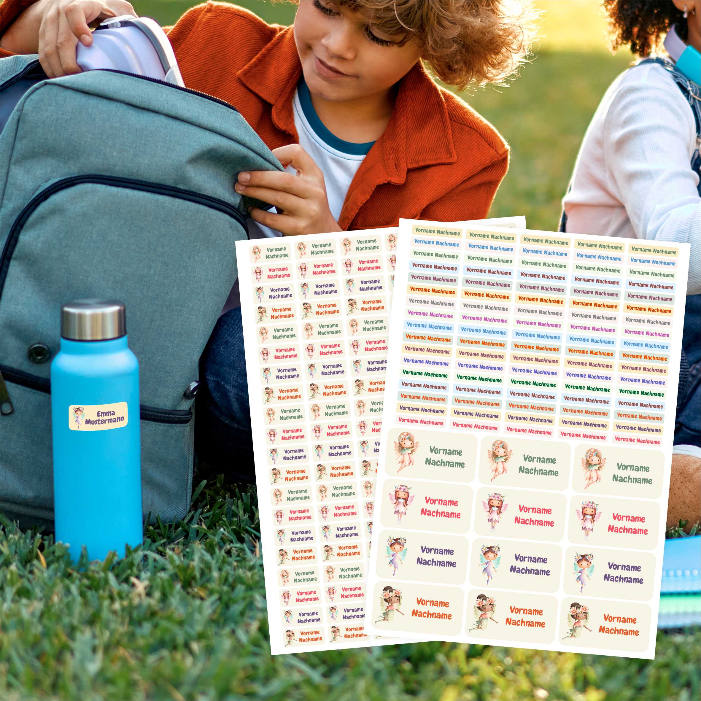 Namensaufkleber Set - personalisiert mit Wunschname für Stifte und alle Schulsachen - Feen - FOTOFOL
