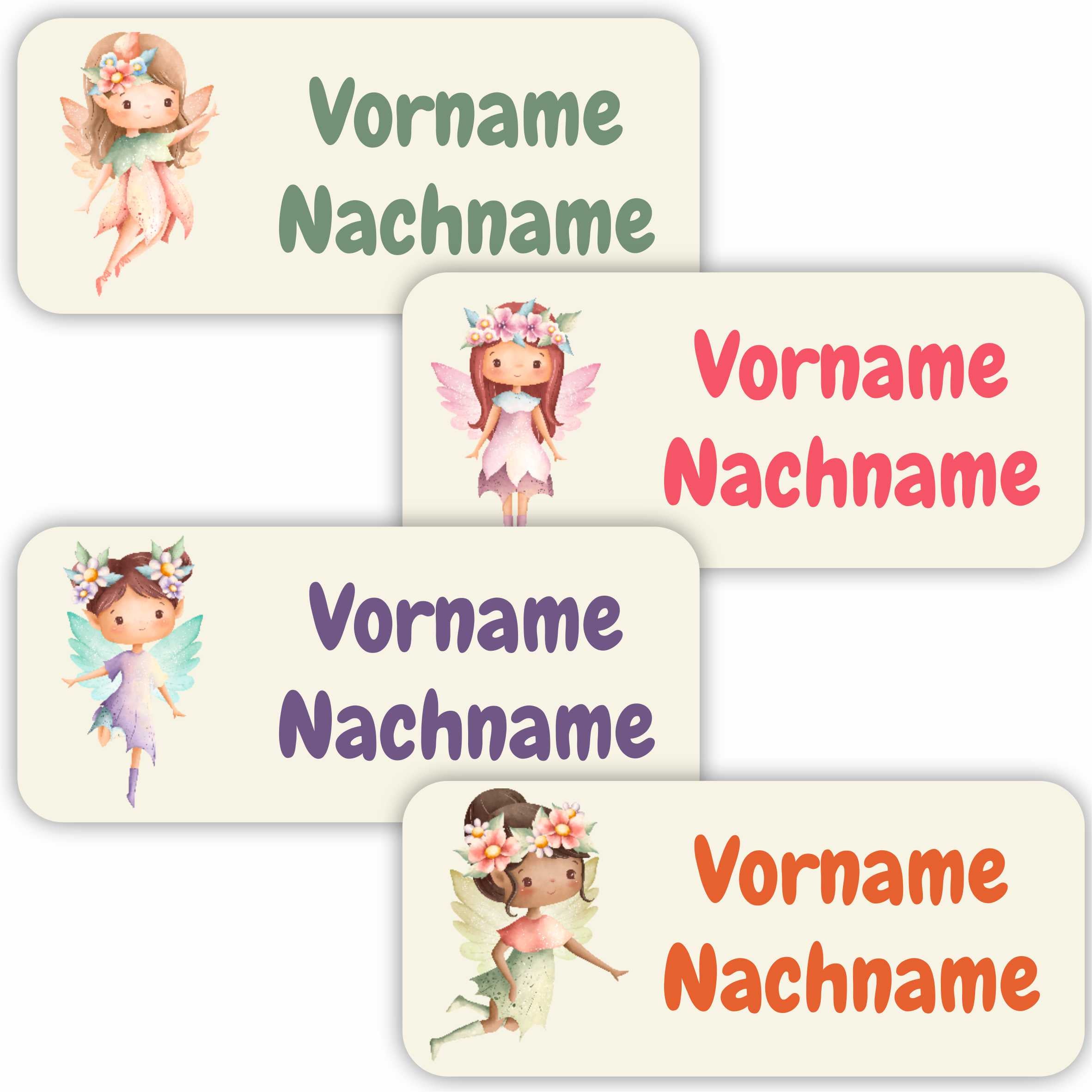 Namensaufkleber Set - personalisiert mit Wunschname für Stifte und alle Schulsachen - Feen - FOTOFOL