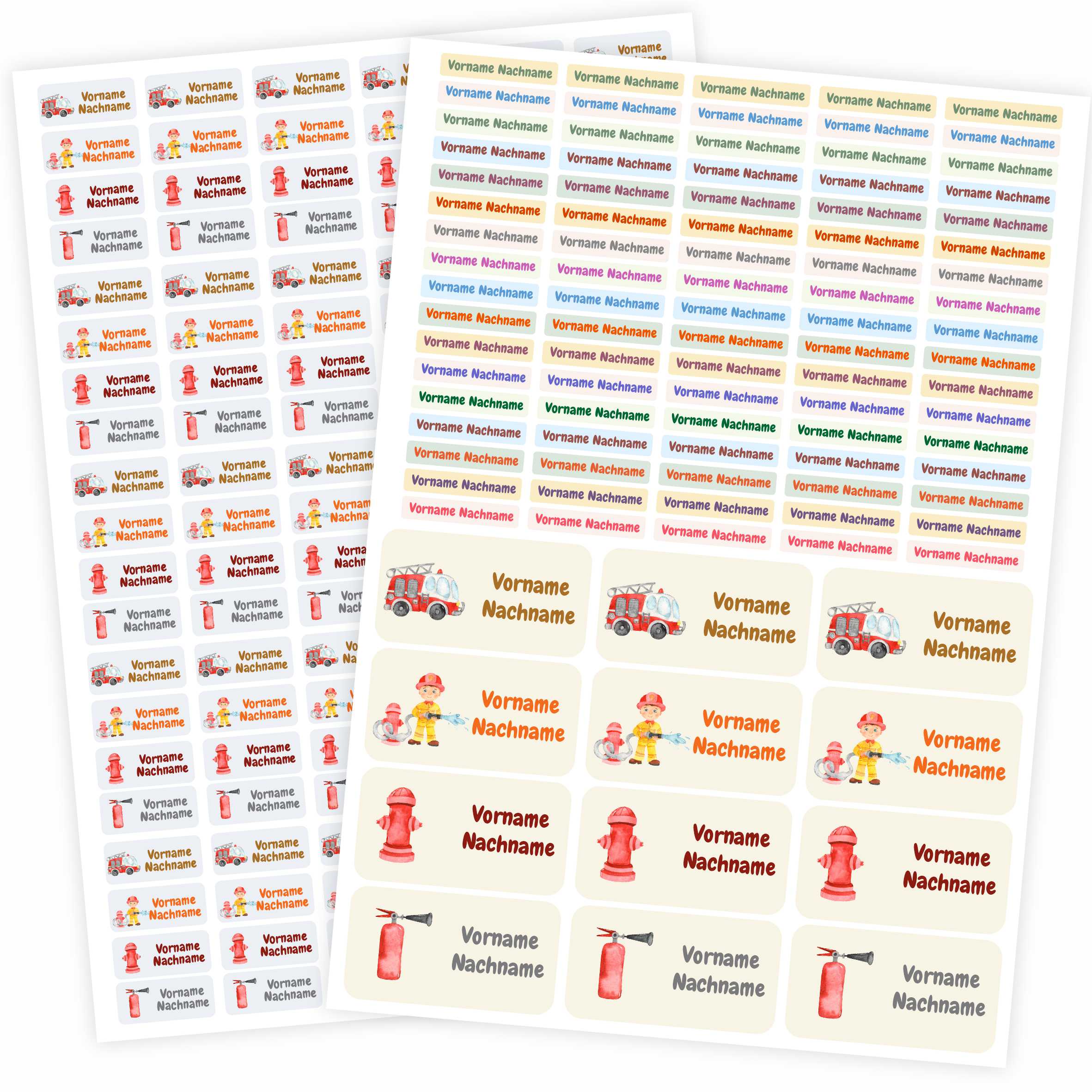 Namensaufkleber Set - personalisiert mit Wunschname für Stifte und alle Schulsachen - Feuerwehr - FOTOFOL