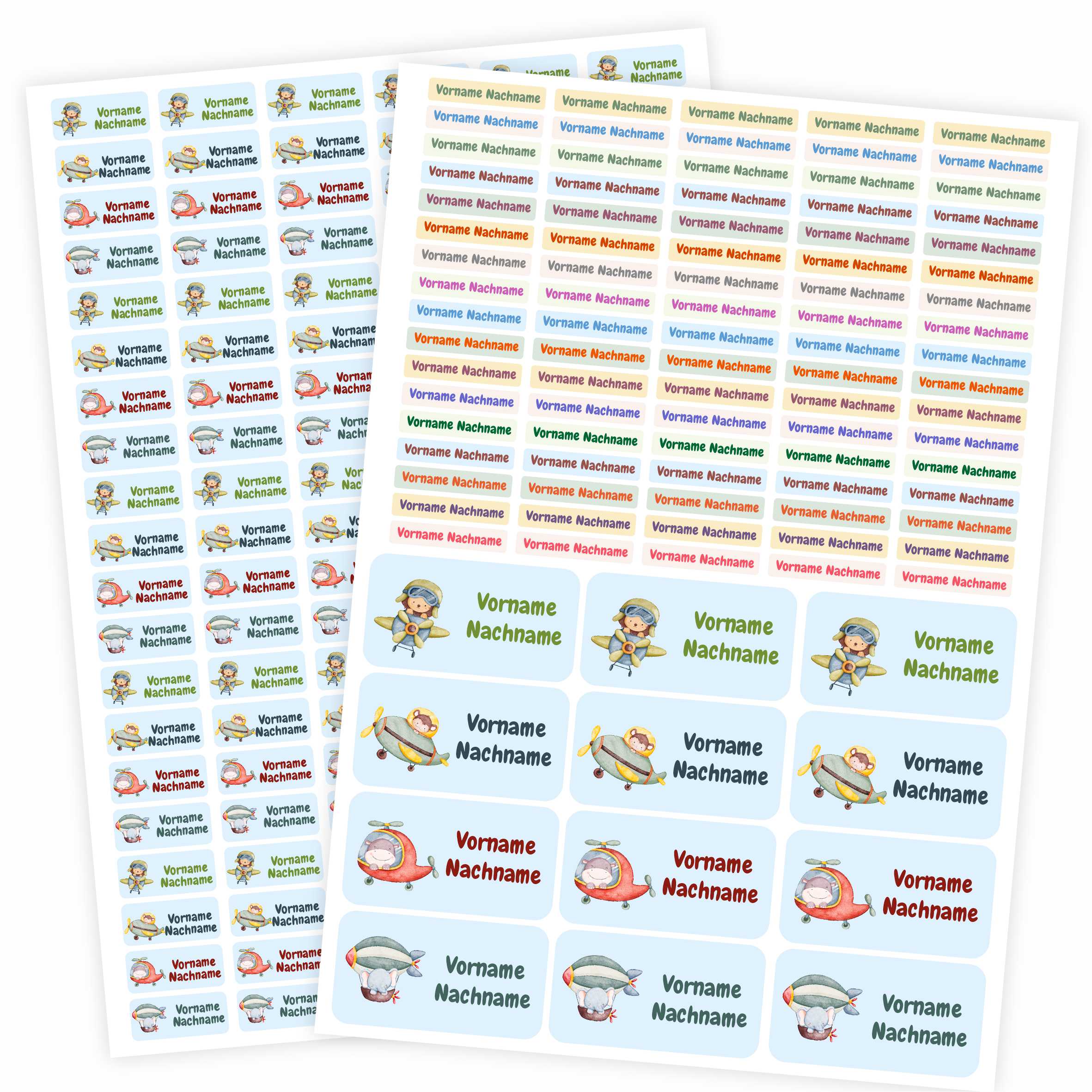 Namensaufkleber Set - personalisiert mit Wunschname für Stifte und alle Schulsachen - Flugzeuge - FOTOFOL
