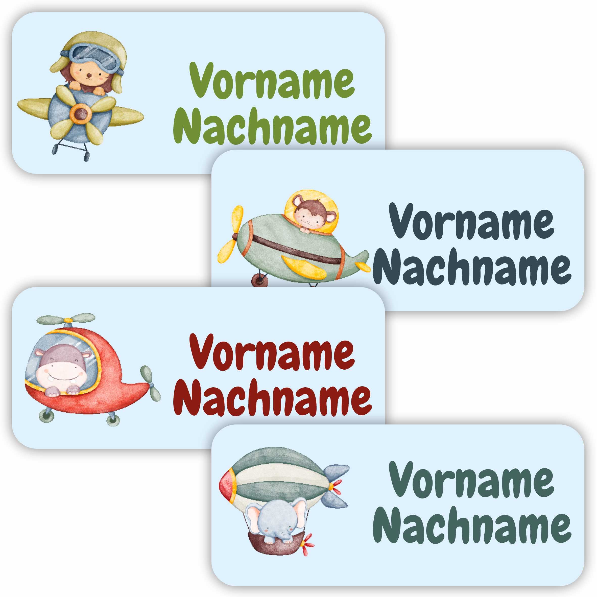 Namensaufkleber Set - personalisiert mit Wunschname für Stifte und alle Schulsachen - Flugzeuge - FOTOFOL