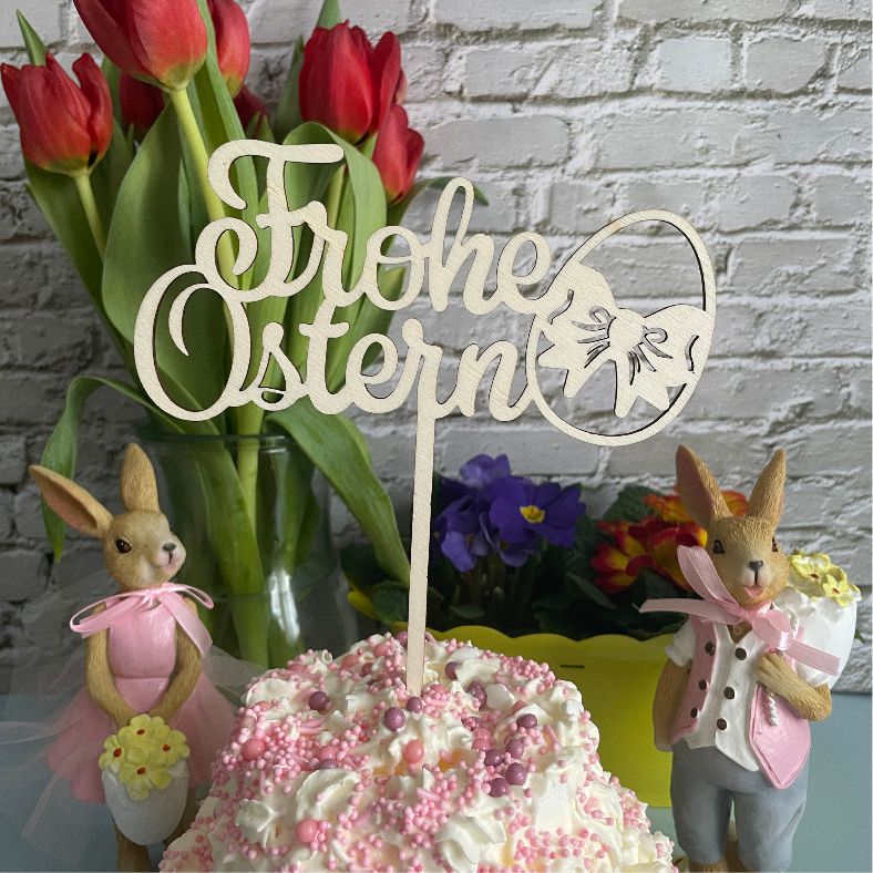 CAKE TOPPER Frohe Ostern Ei aus Holz - FOTOFOL