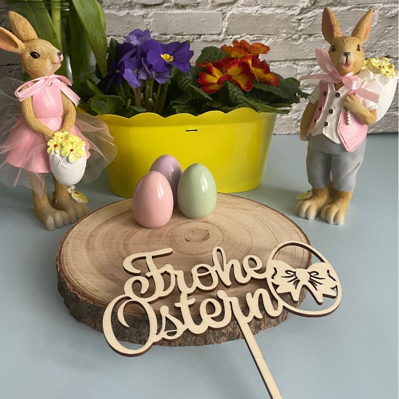 CAKE TOPPER Frohe Ostern Ei aus Holz - FOTOFOL