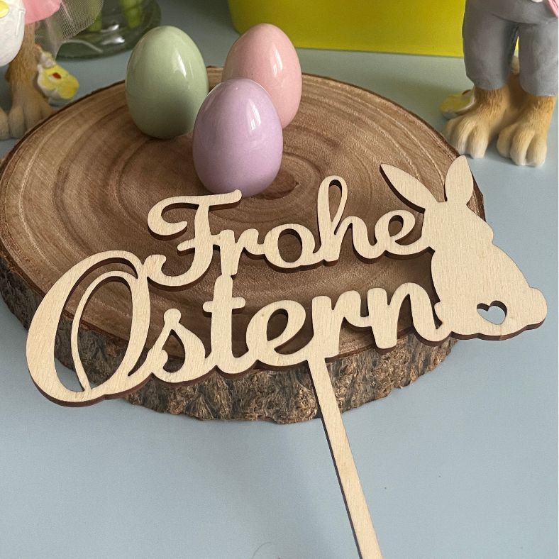 CAKE TOPPER Frohe Ostern Hase aus Holz - FOTOFOL