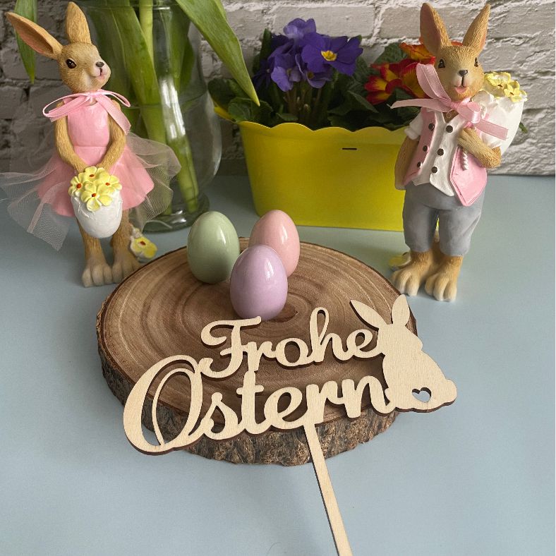 CAKE TOPPER Frohe Ostern Hase aus Holz - FOTOFOL